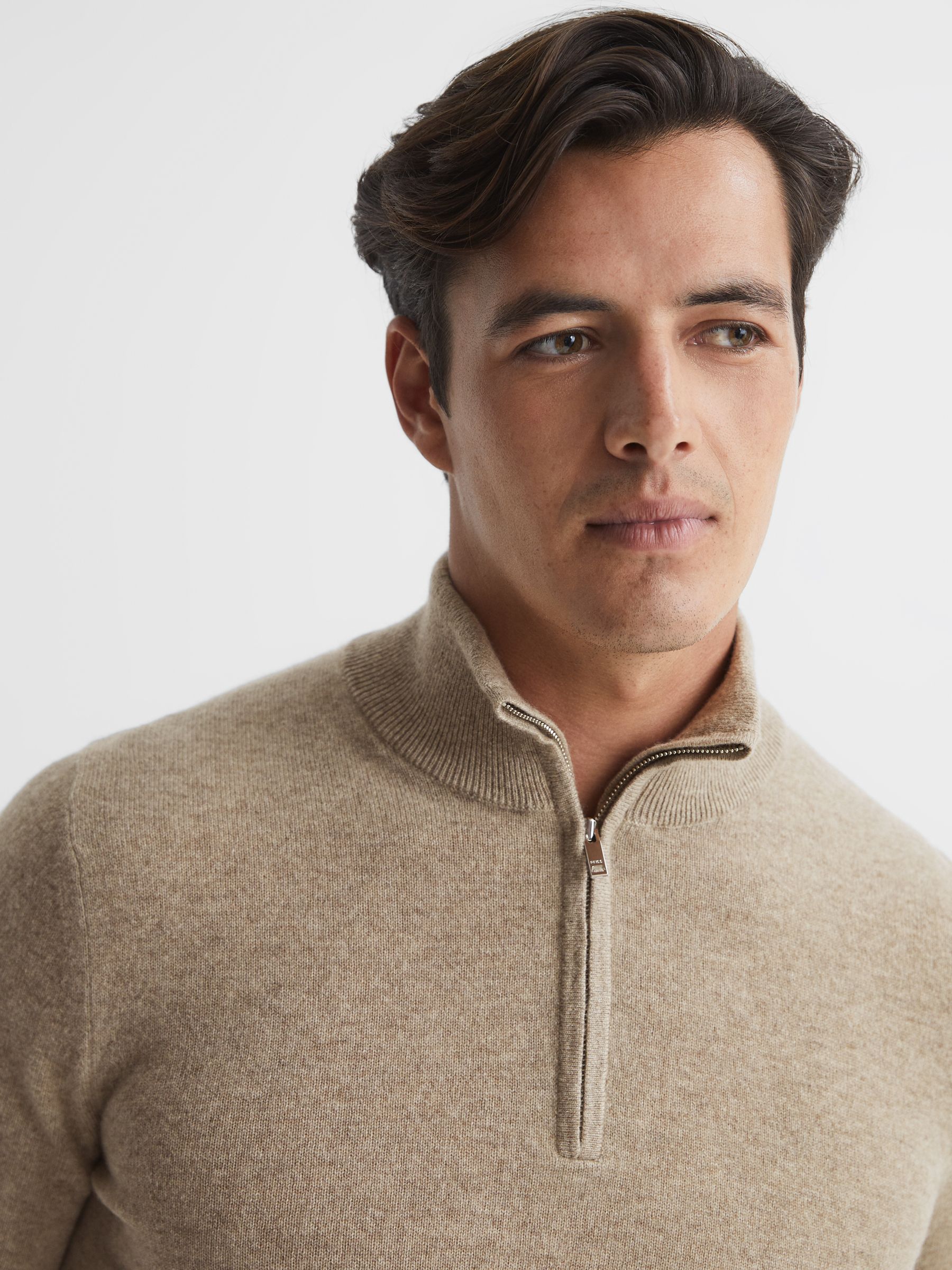 Cashmere Slim Fit Half Zip Jumper in Grain - Image 6 of 7