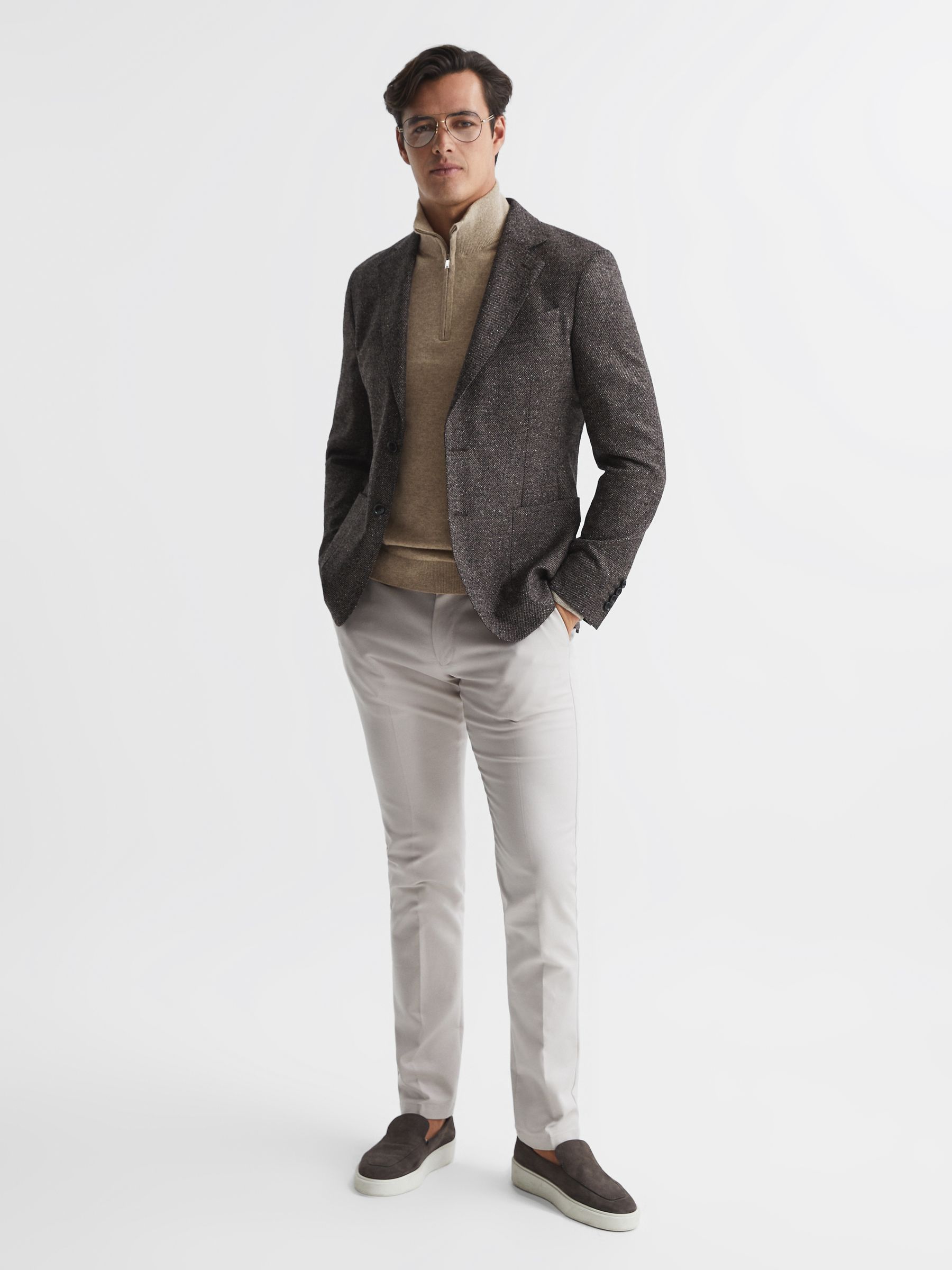 Cashmere Slim Fit Half Zip Jumper in Grain - Image 7 of 7