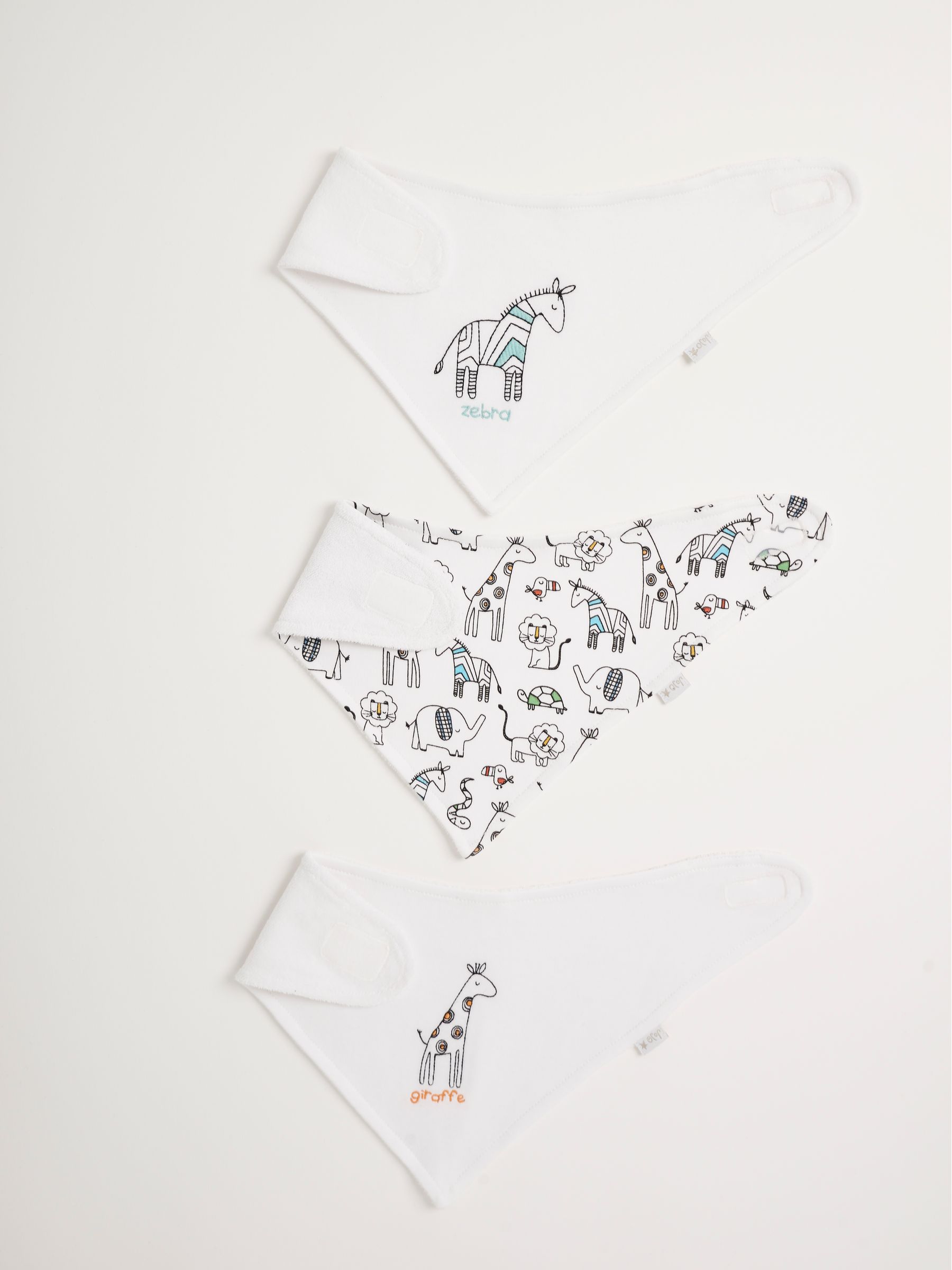 3-Pack White Safari Dribble Bibs in White - Image 2 of 3