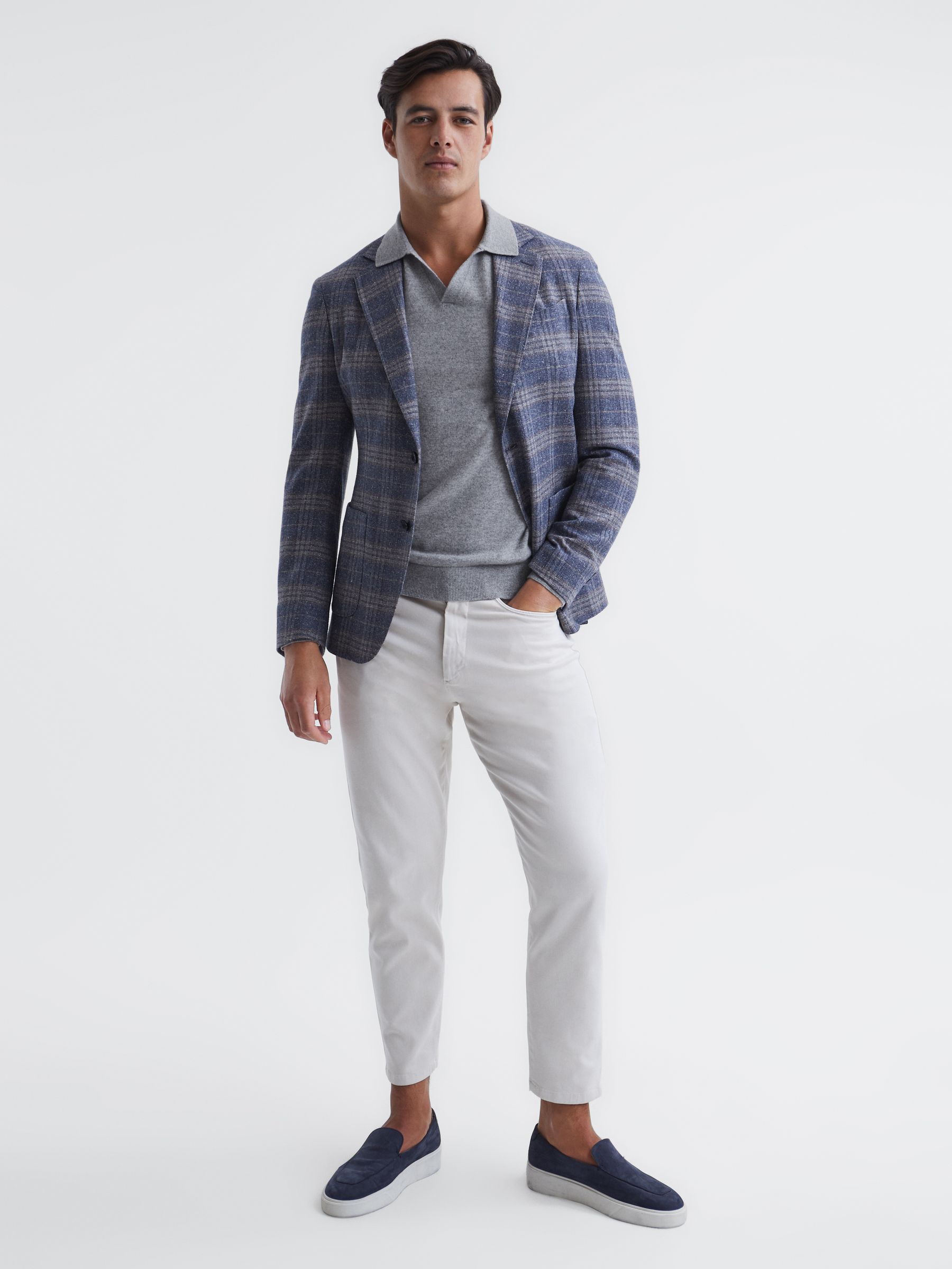 Cashmere Open Collar Polo Shirt in Soft Grey - Image 6 of 7