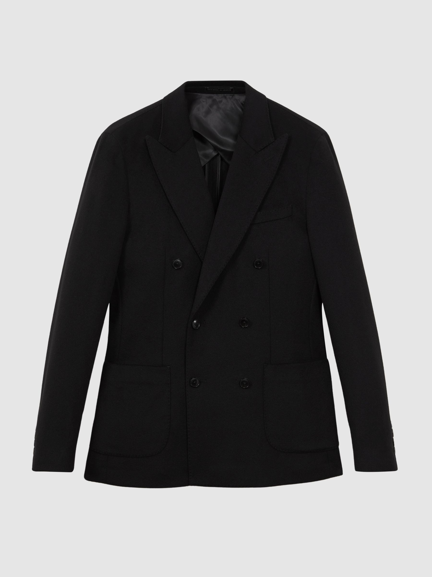 Atelier Cashmere Slim Fit Double Breasted Blazer in Black - Image 2 of 8