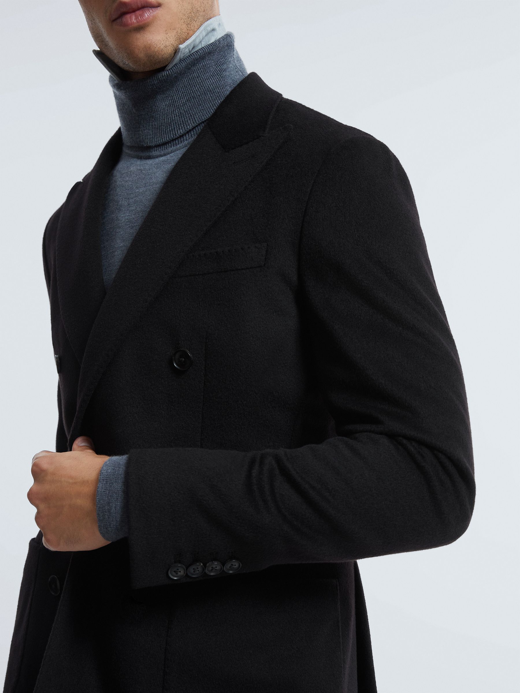 Atelier Cashmere Slim Fit Double Breasted Blazer in Black - Image 4 of 8