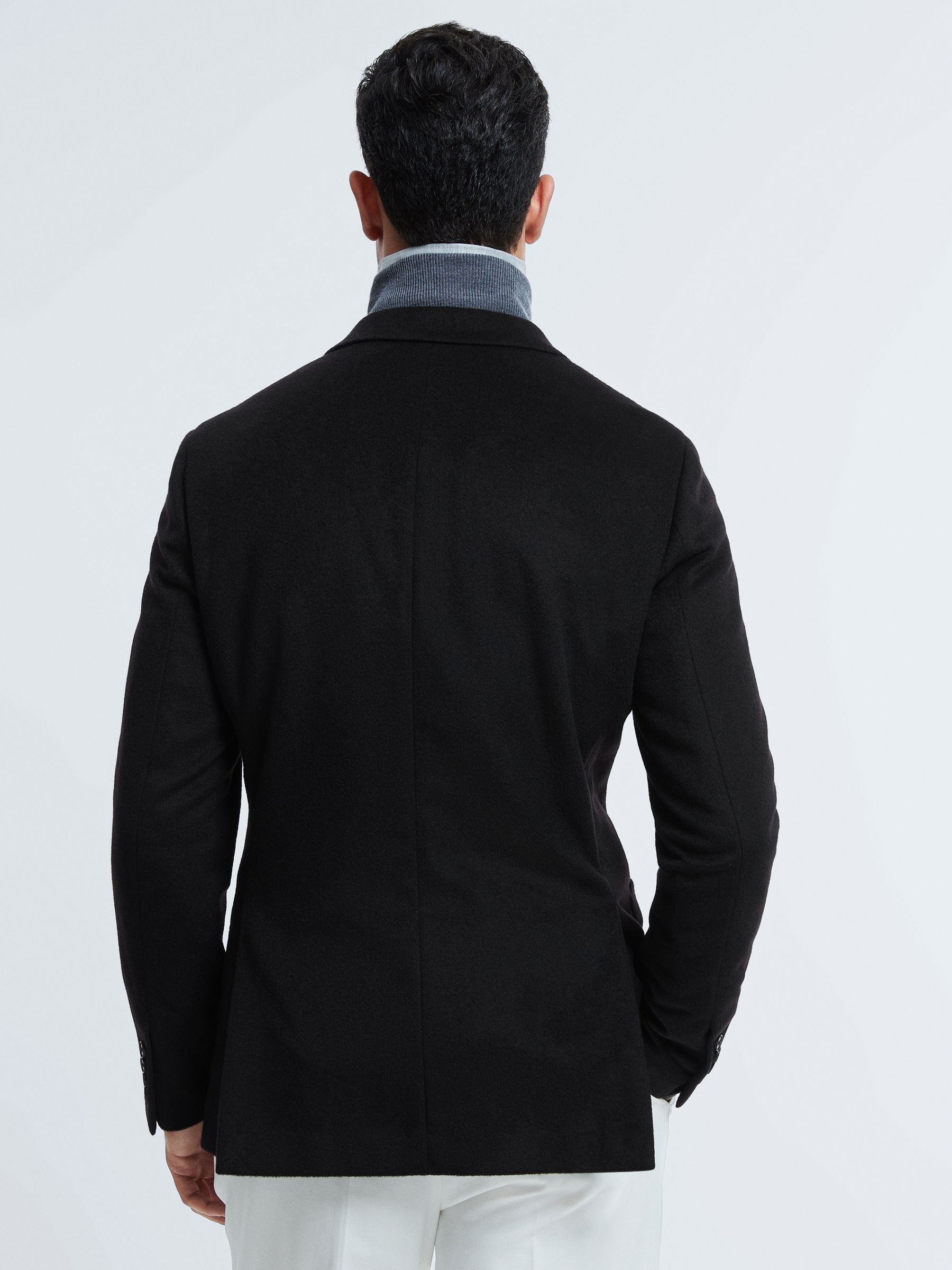 Atelier Cashmere Slim Fit Double Breasted Blazer in Black - Image 5 of 8