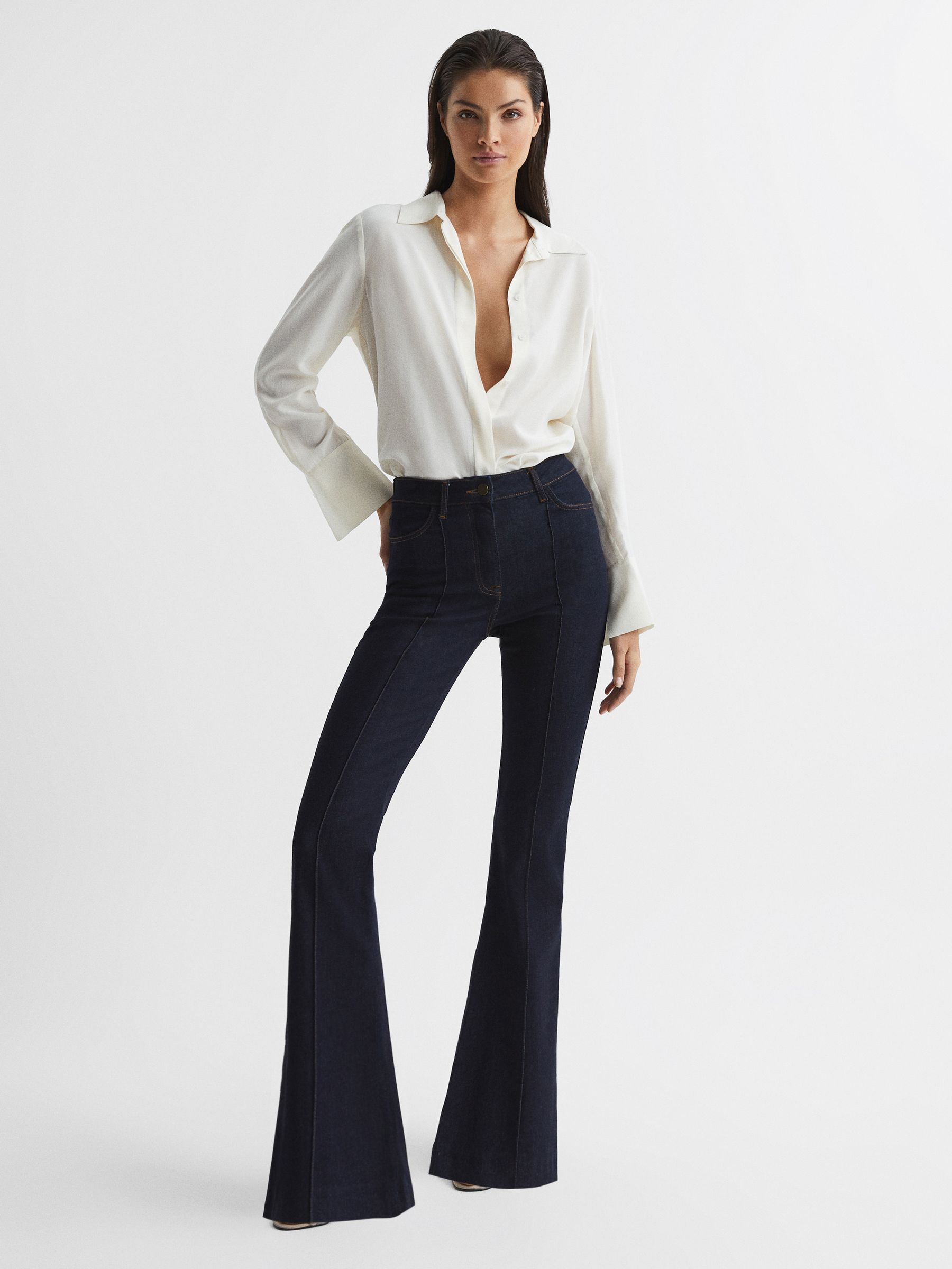 High Rise Flared Jeans in Dark Blue - Image 7 of 8