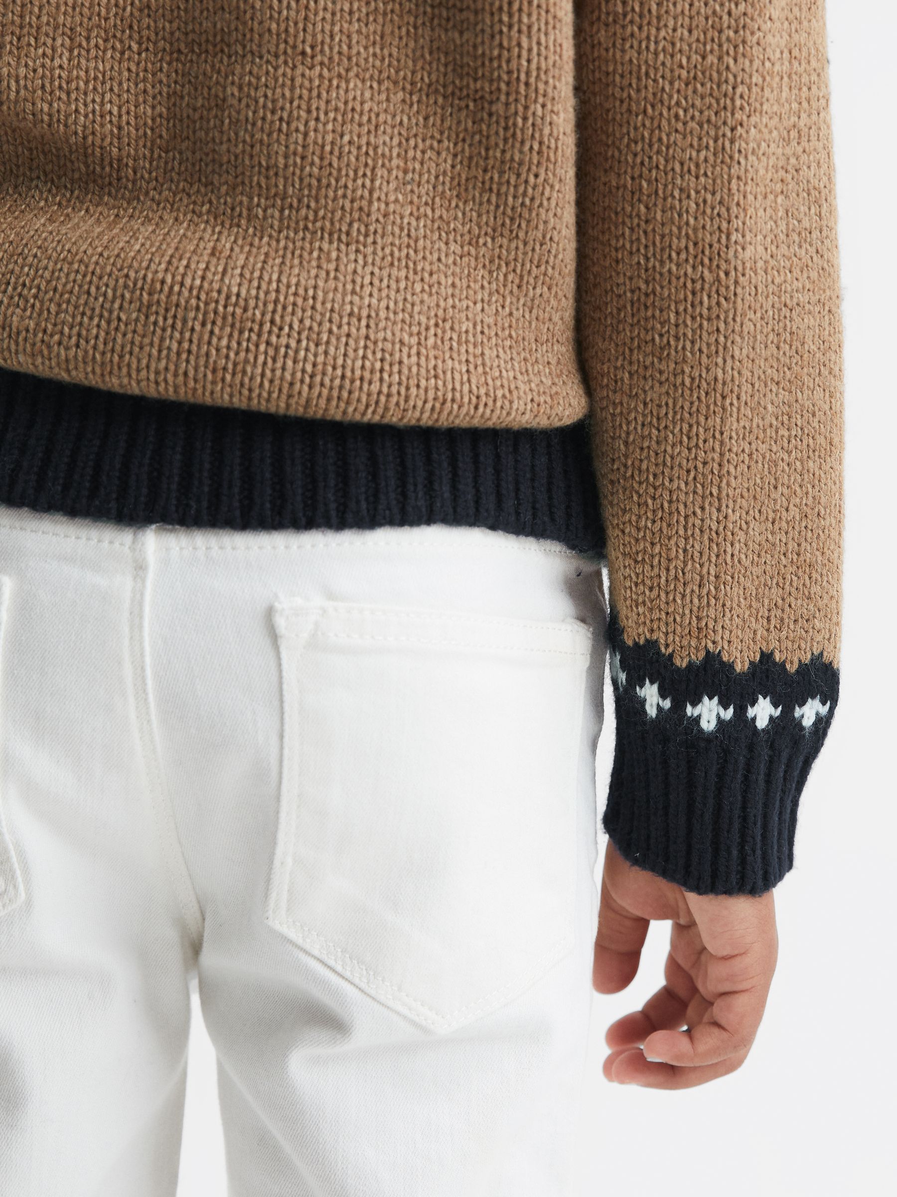 Junior Fairisle Pattern Crew Neck Wool Cashmere Jumper in Camel - 圖片 4/7