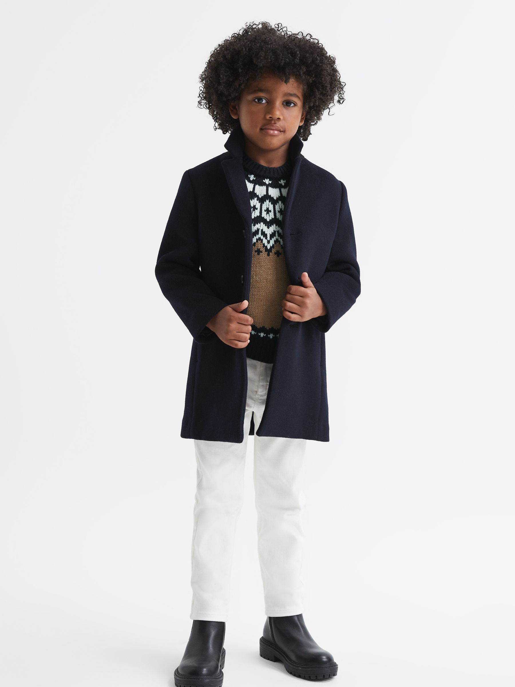 Junior Fairisle Pattern Crew Neck Wool Cashmere Jumper in Camel - 圖片 6/7