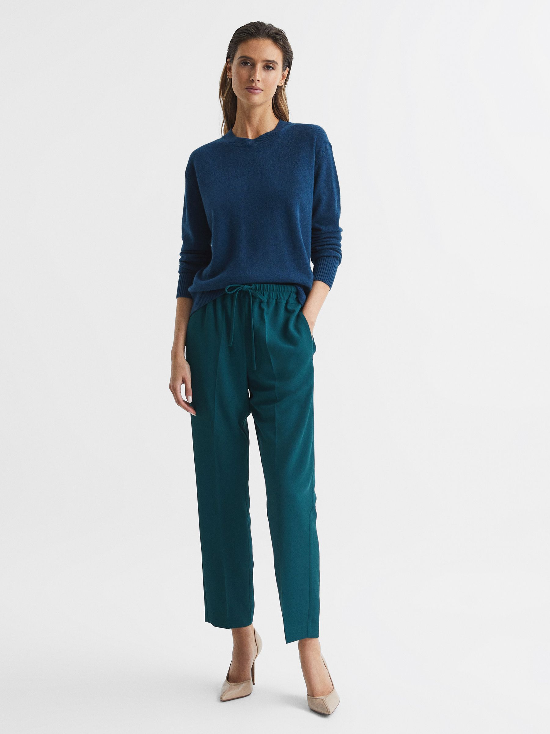 Tapered Pull On Trousers in Dark Teal - Image 1 of 7