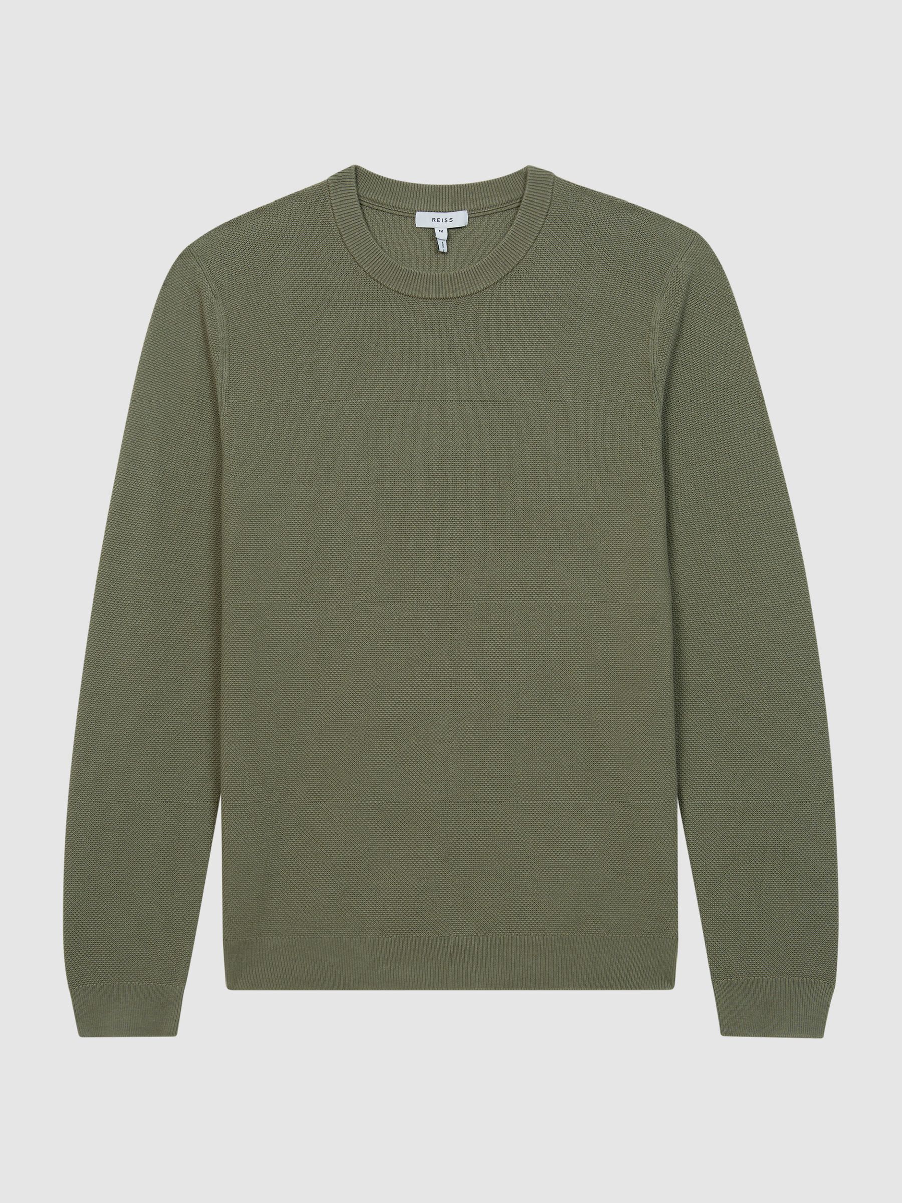 Stitch Interest Crew Neck Jumper in Sage - Image 2 of 6
