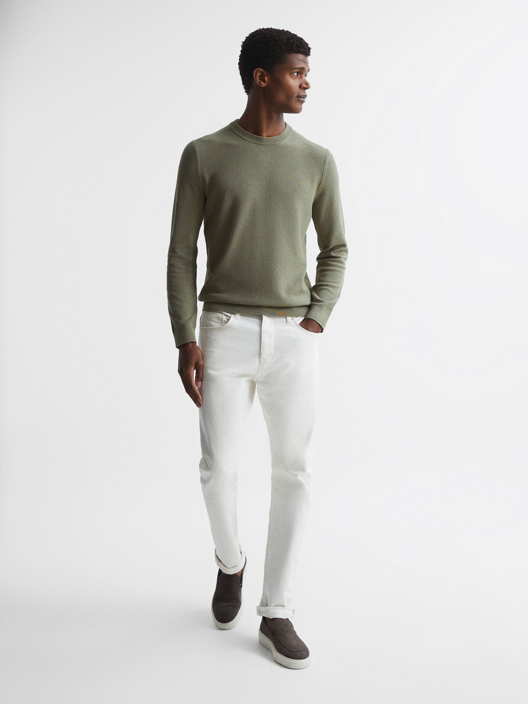 Stitch Interest Crew Neck Jumper in Sage - Image 3 of 6