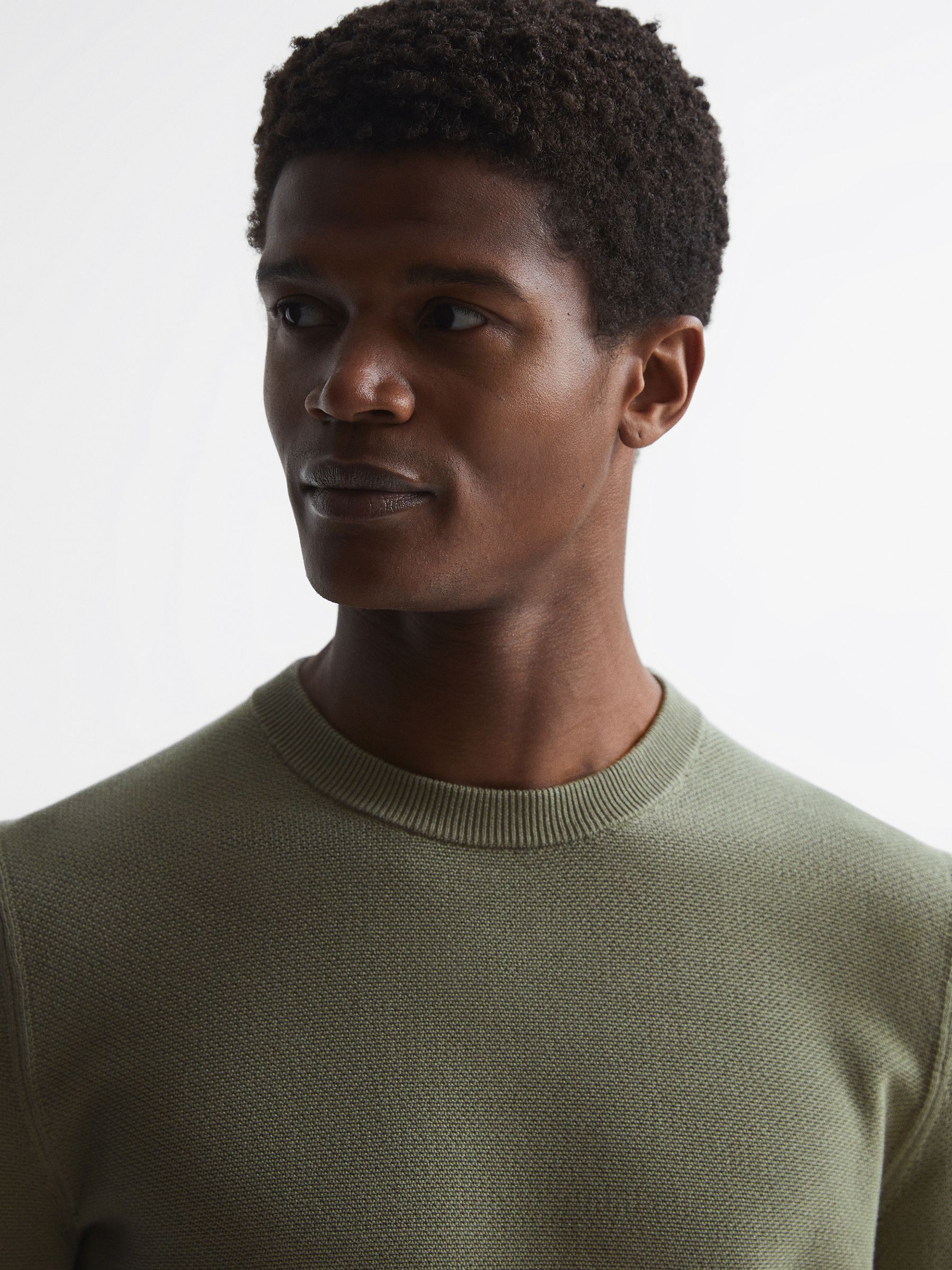 Stitch Interest Crew Neck Jumper in Sage - Image 4 of 6