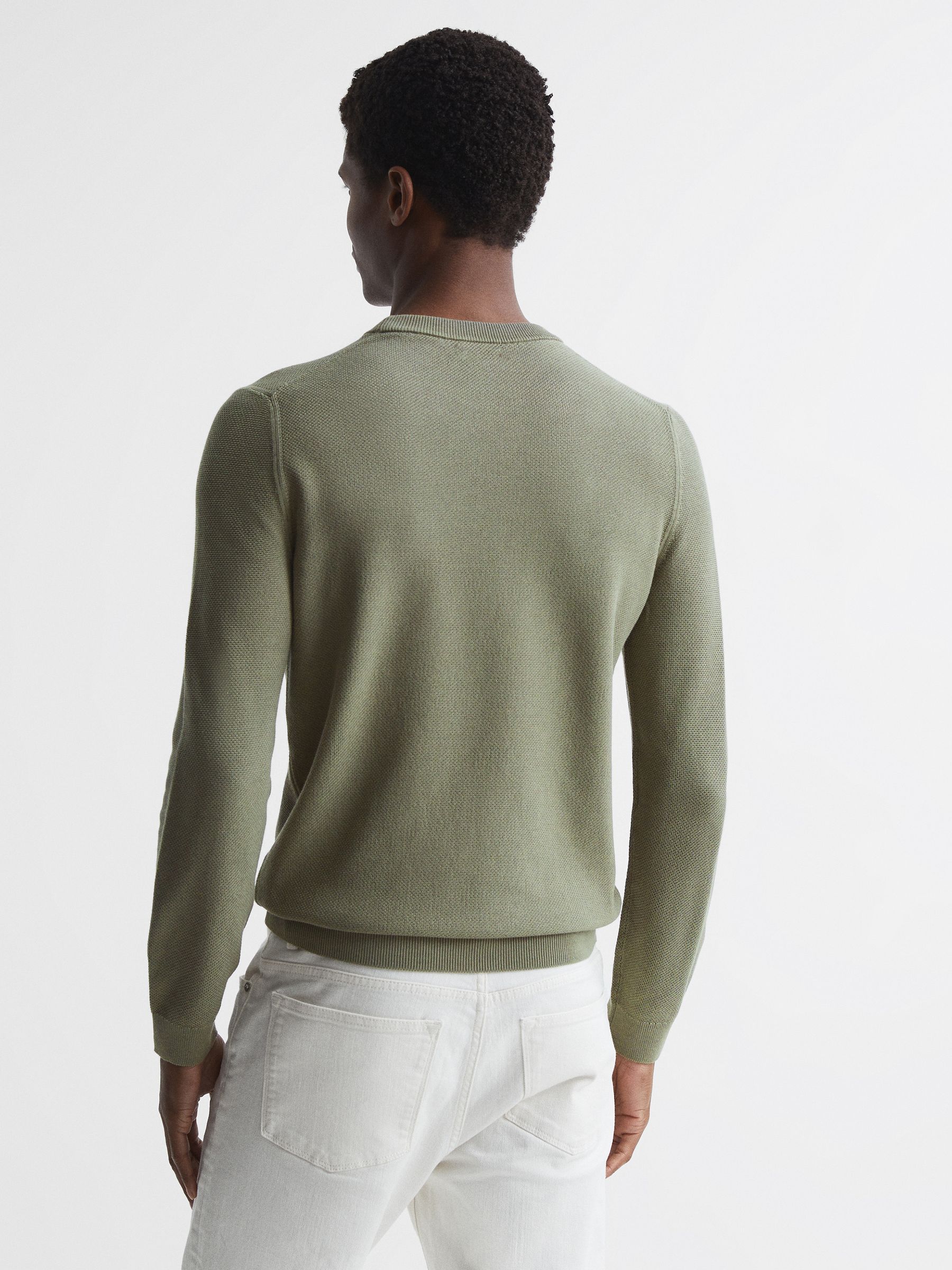 Stitch Interest Crew Neck Jumper in Sage - Image 5 of 6