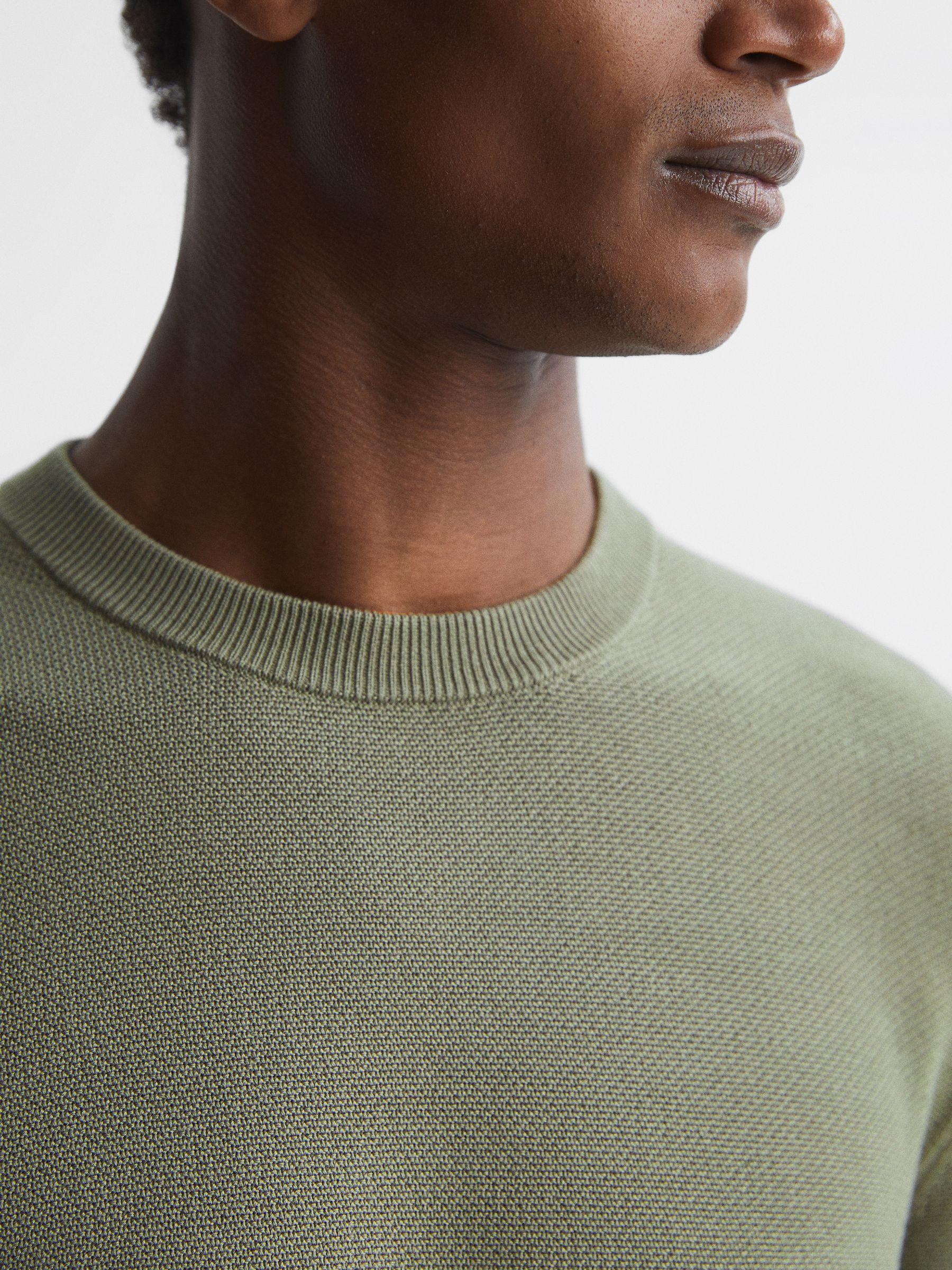 Stitch Interest Crew Neck Jumper in Sage - Image 6 of 6