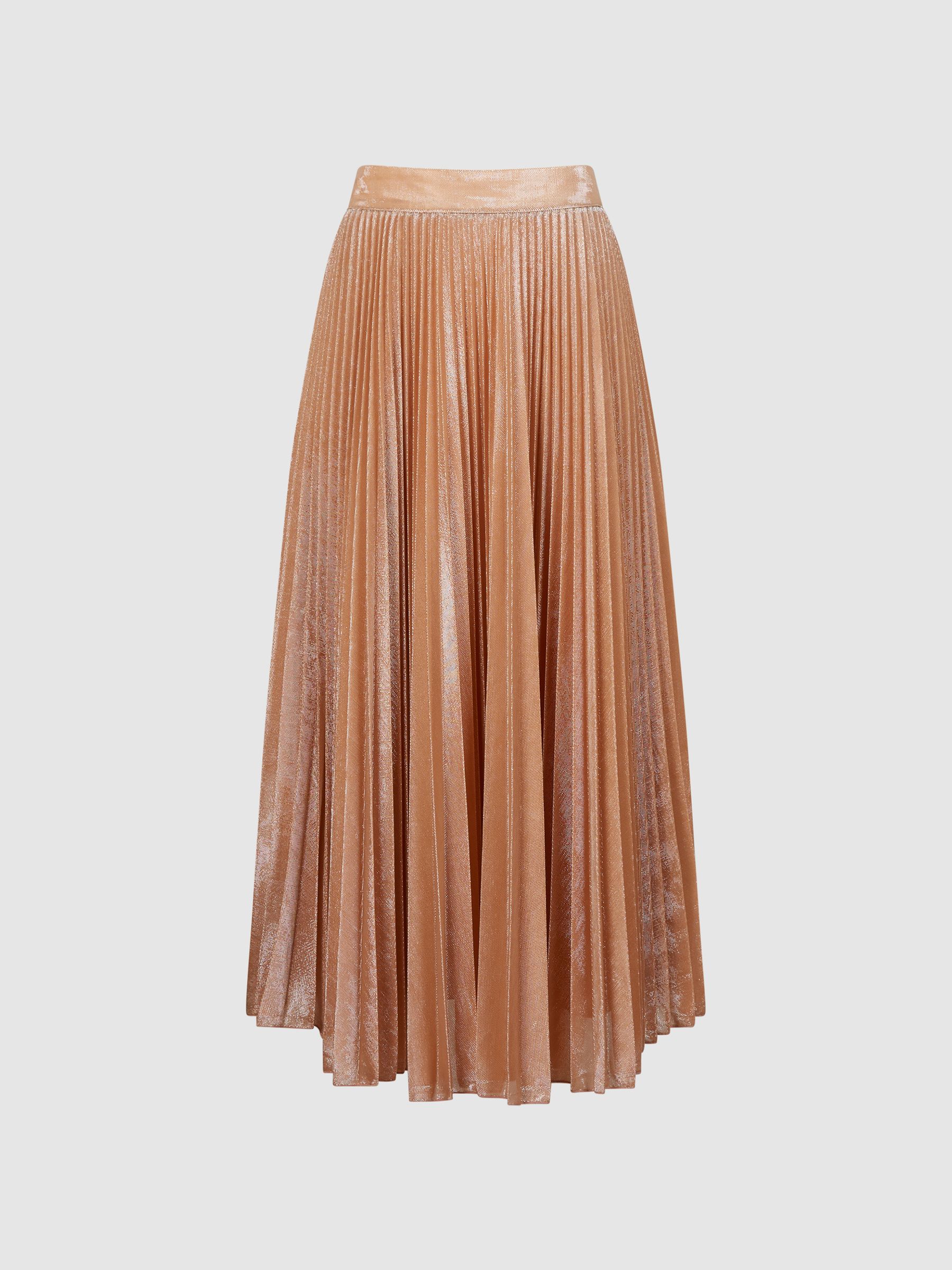 Metallic Pleated Skirt in Nude - Image 2 of 6