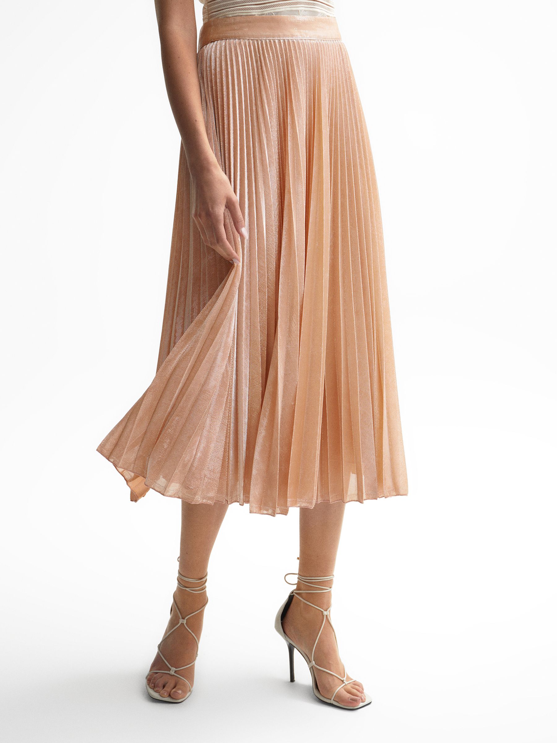 Metallic Pleated Skirt in Nude - Image 3 of 6