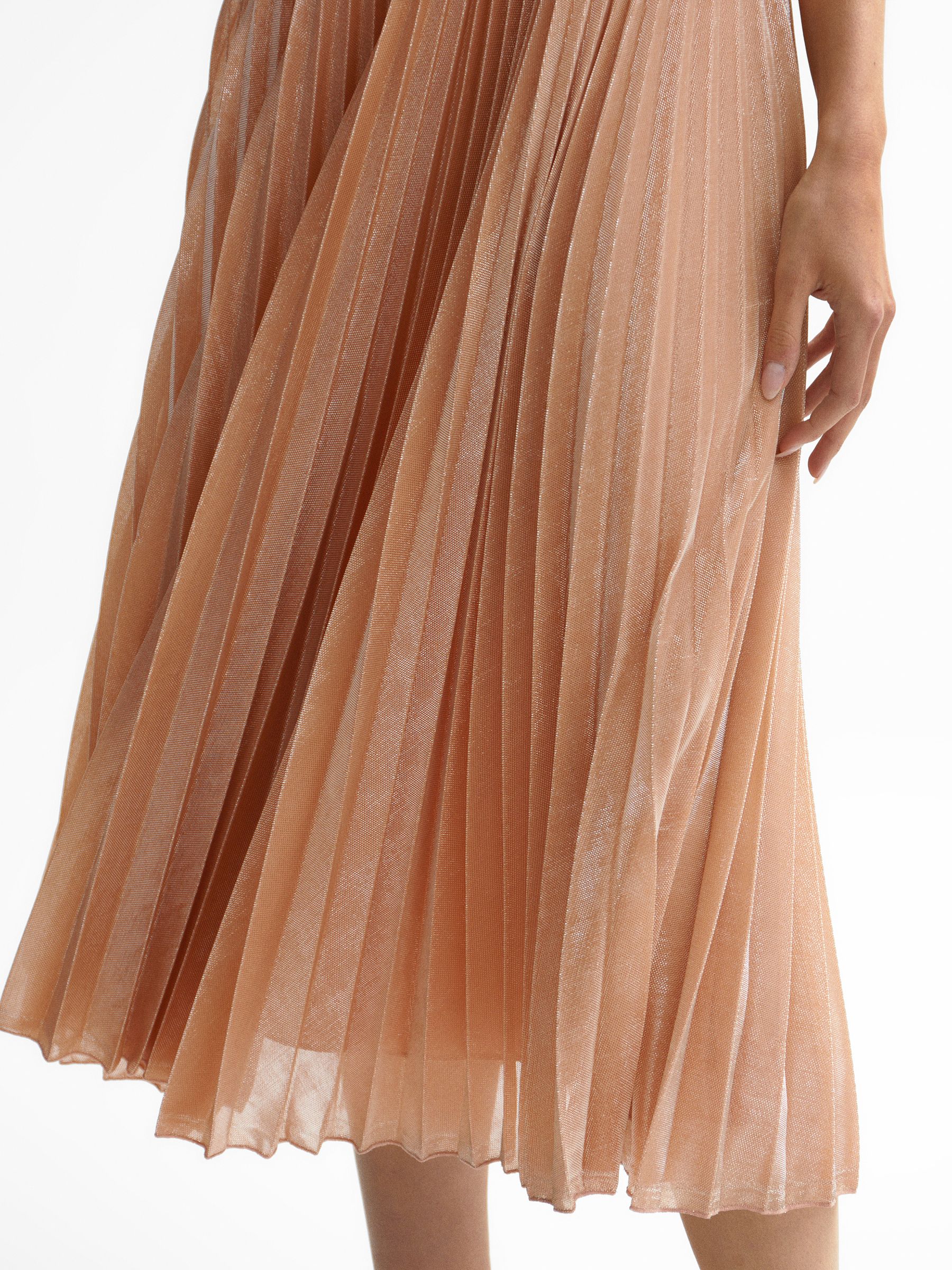 Metallic Pleated Skirt in Nude - Image 4 of 6