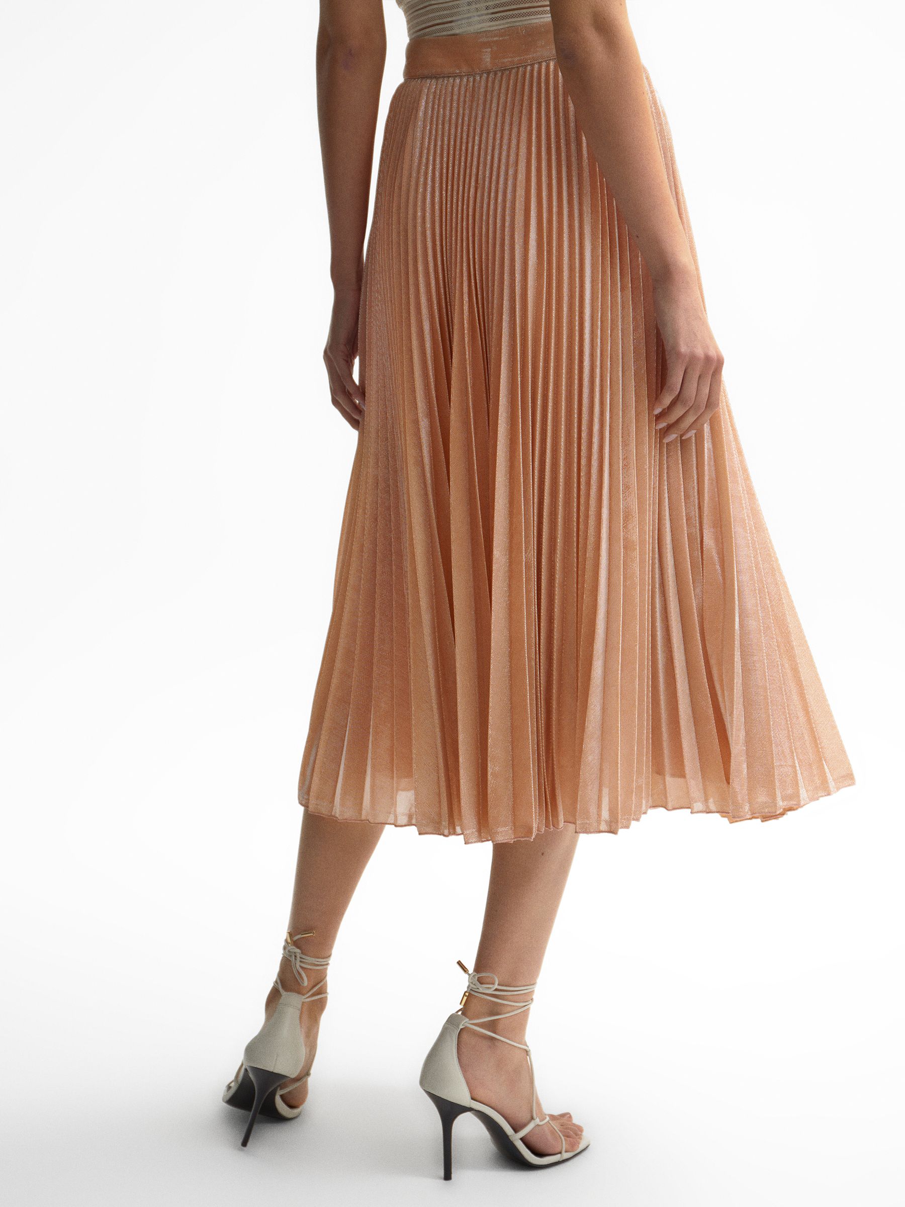 Metallic Pleated Skirt in Nude - Image 5 of 6