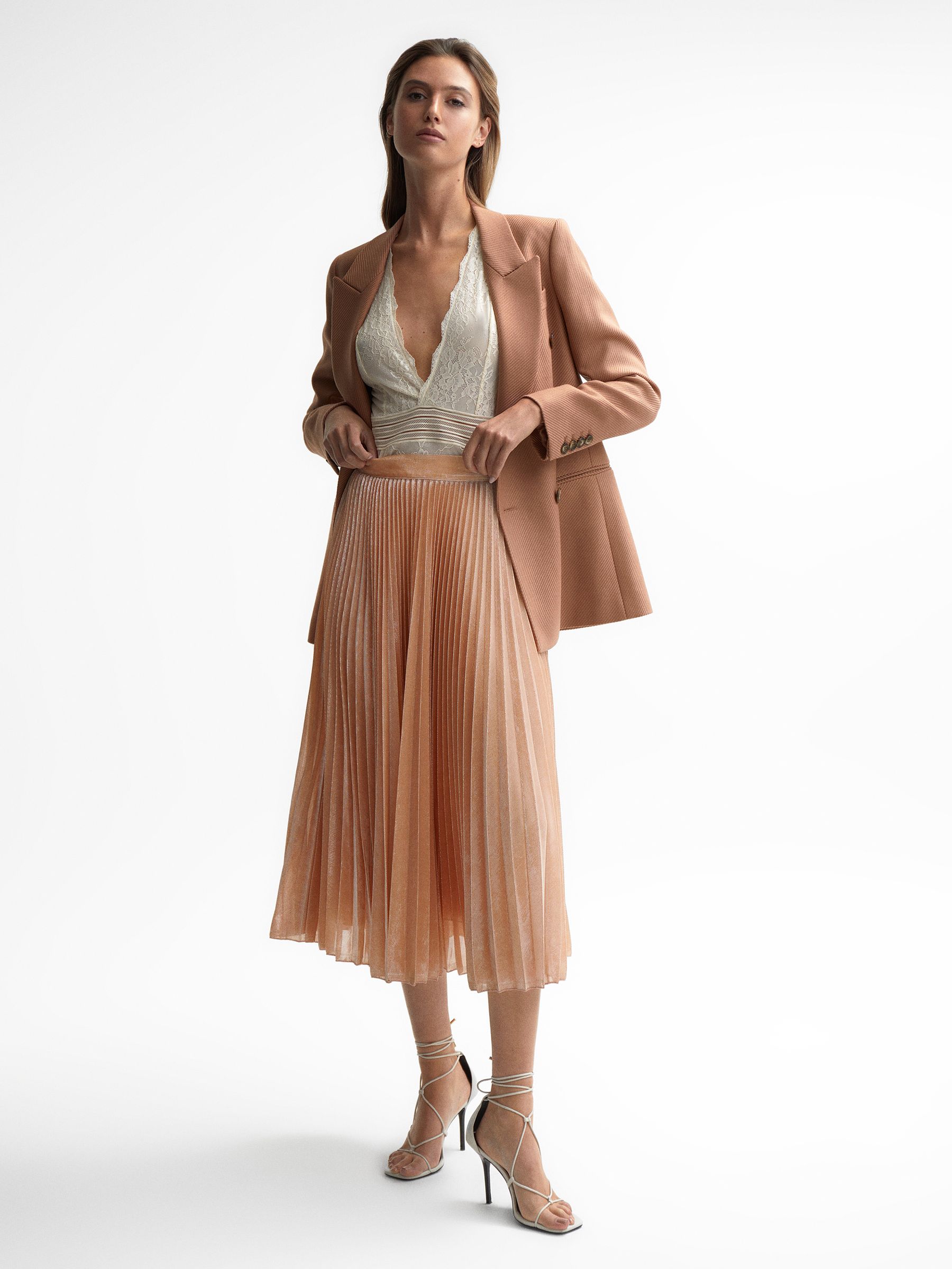 Metallic Pleated Skirt in Nude - Image 6 of 6