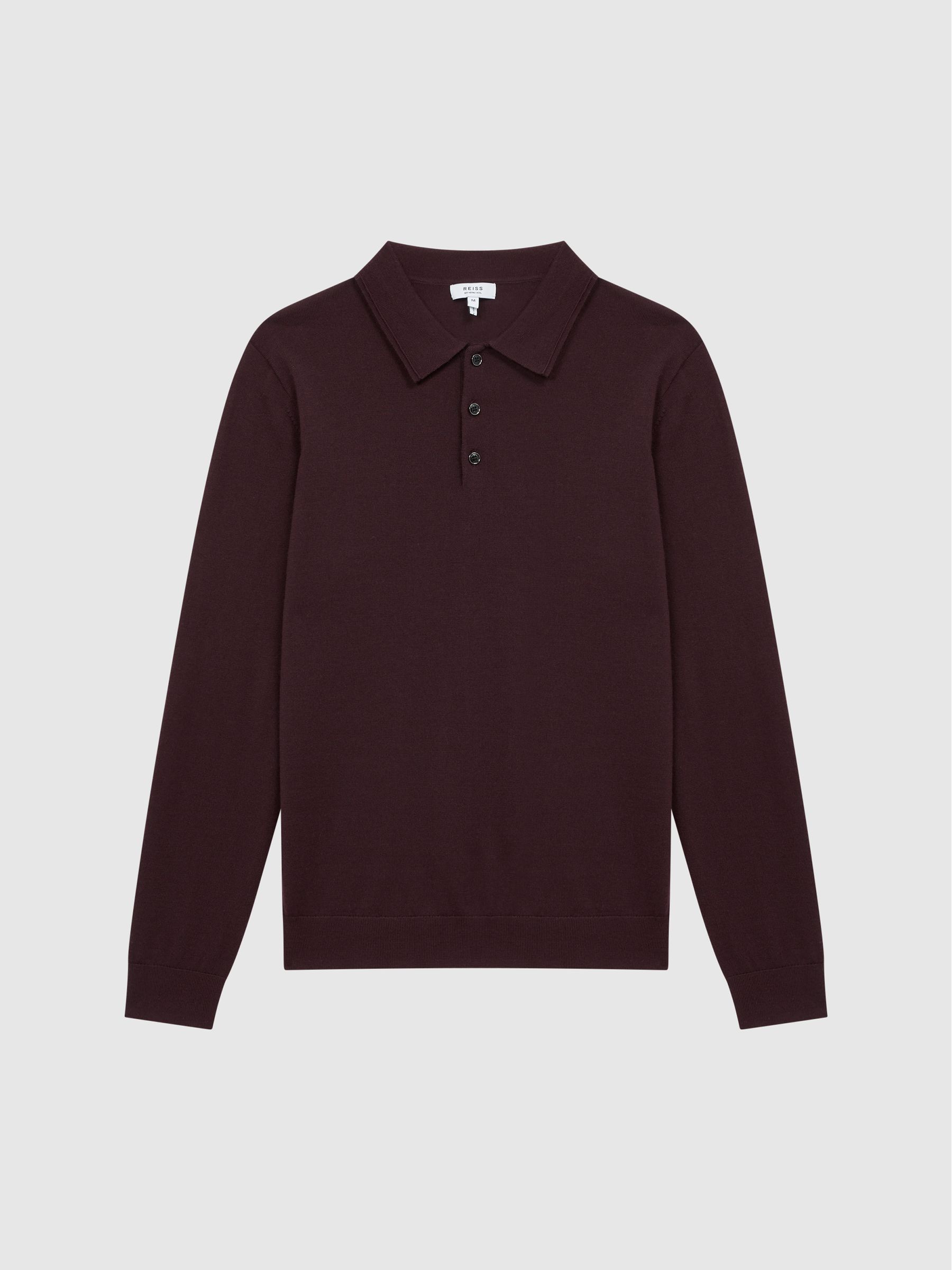 Merino Wool Polo Shirt in Bordeaux - Image 2 of 6