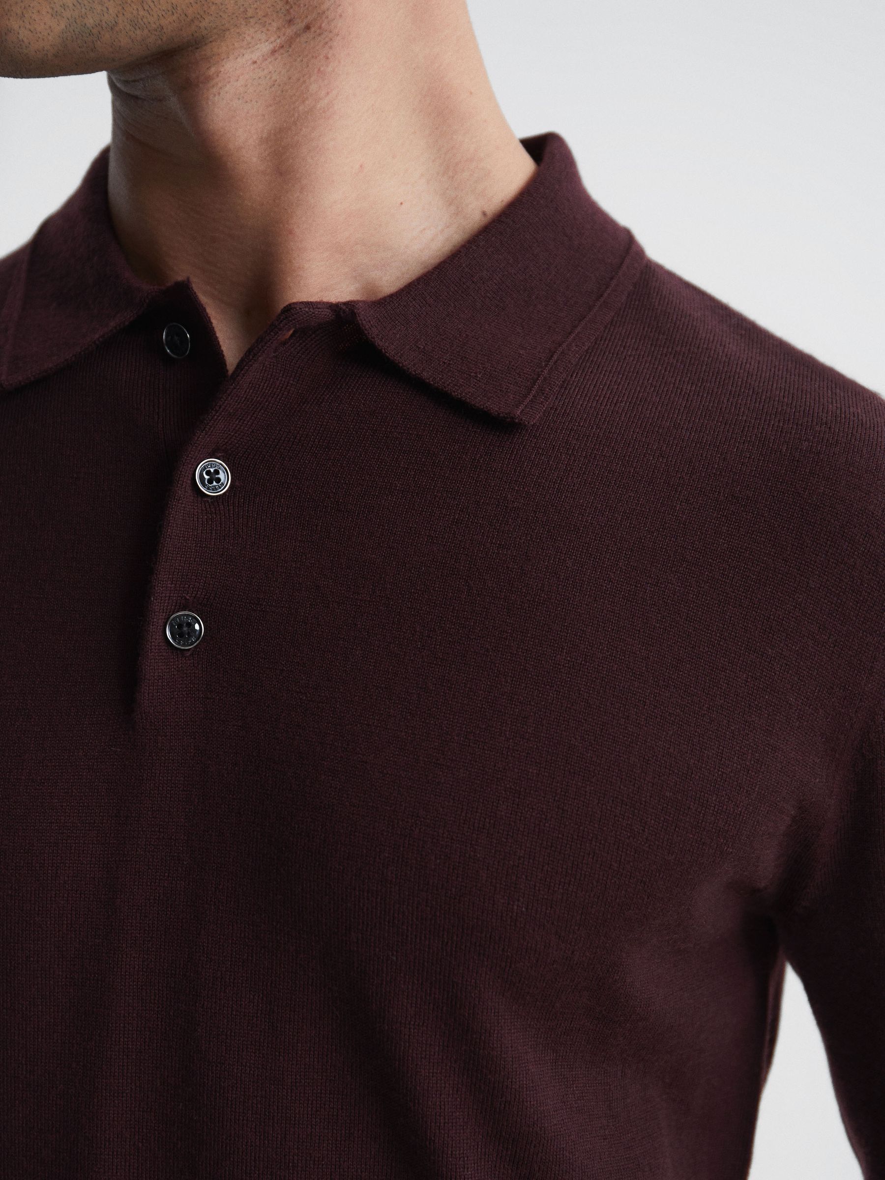 Merino Wool Polo Shirt in Bordeaux - Image 4 of 6