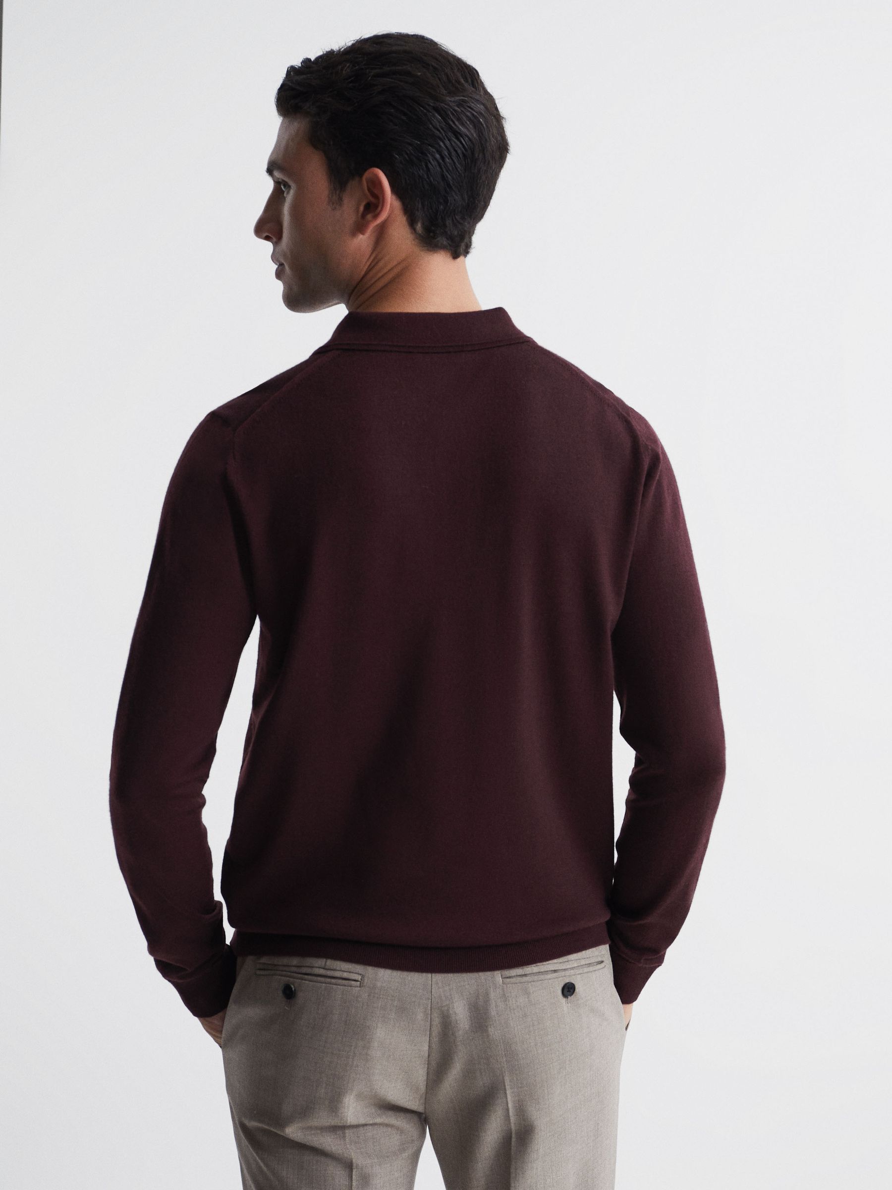 Merino Wool Polo Shirt in Bordeaux - Image 5 of 6