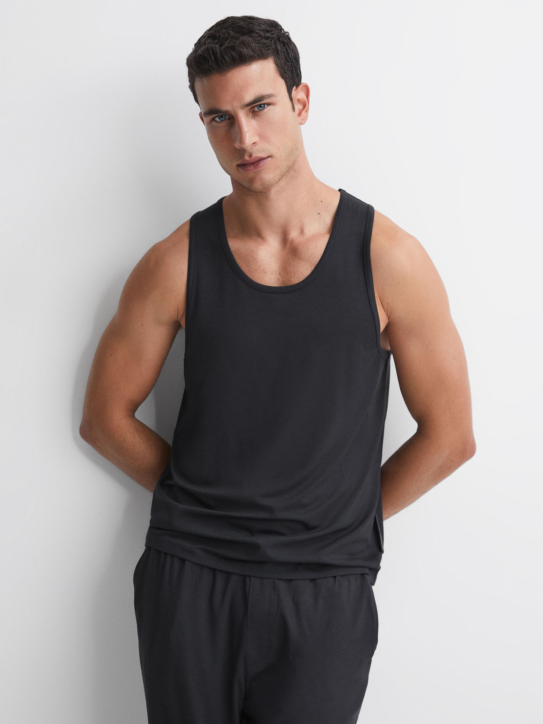 Jersey Scoop Neck Vest in Charcoal - Image 1 of 5