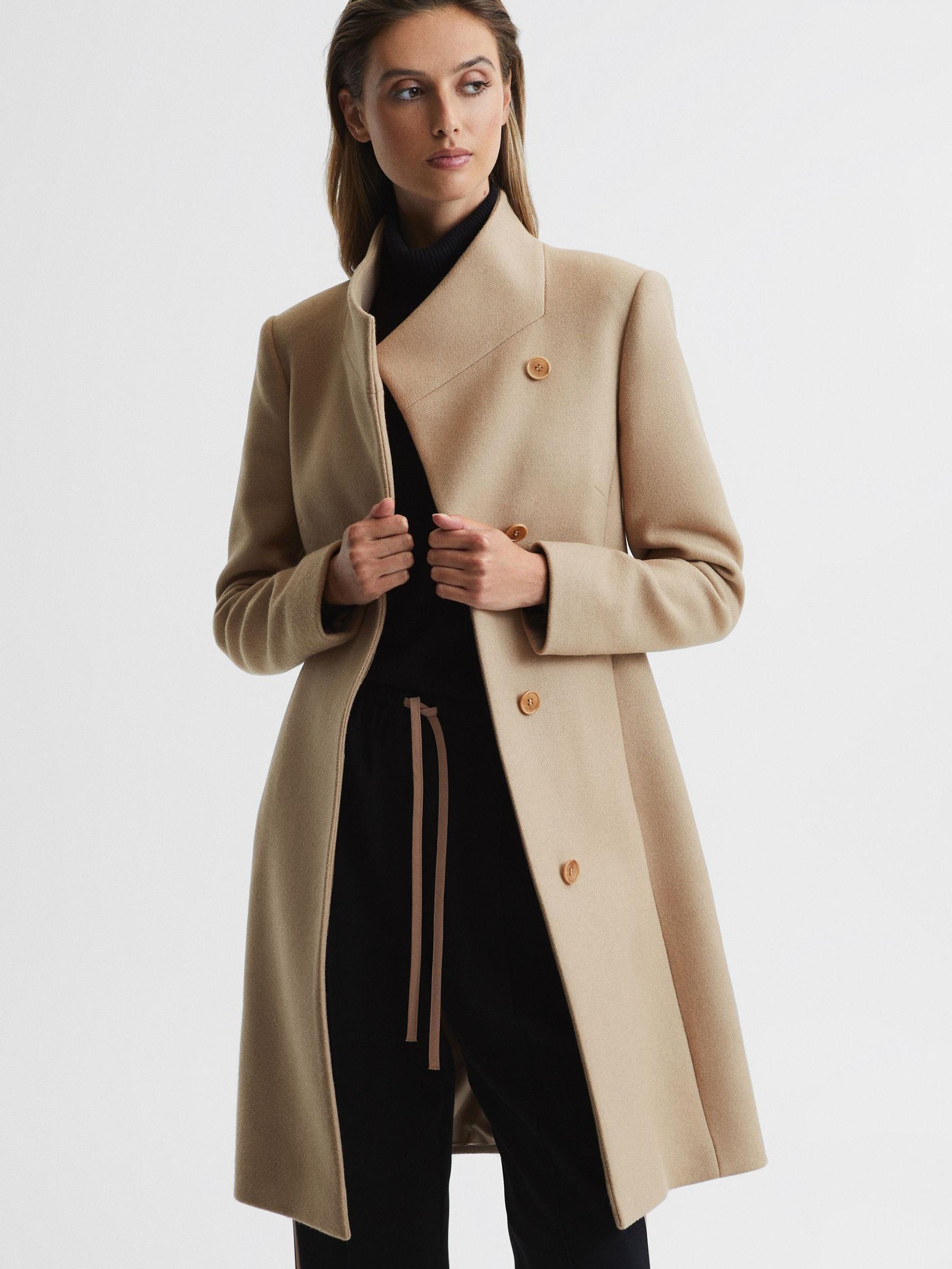 Wool Blend Mid-Length Coat in Camel - Image 3 of 10