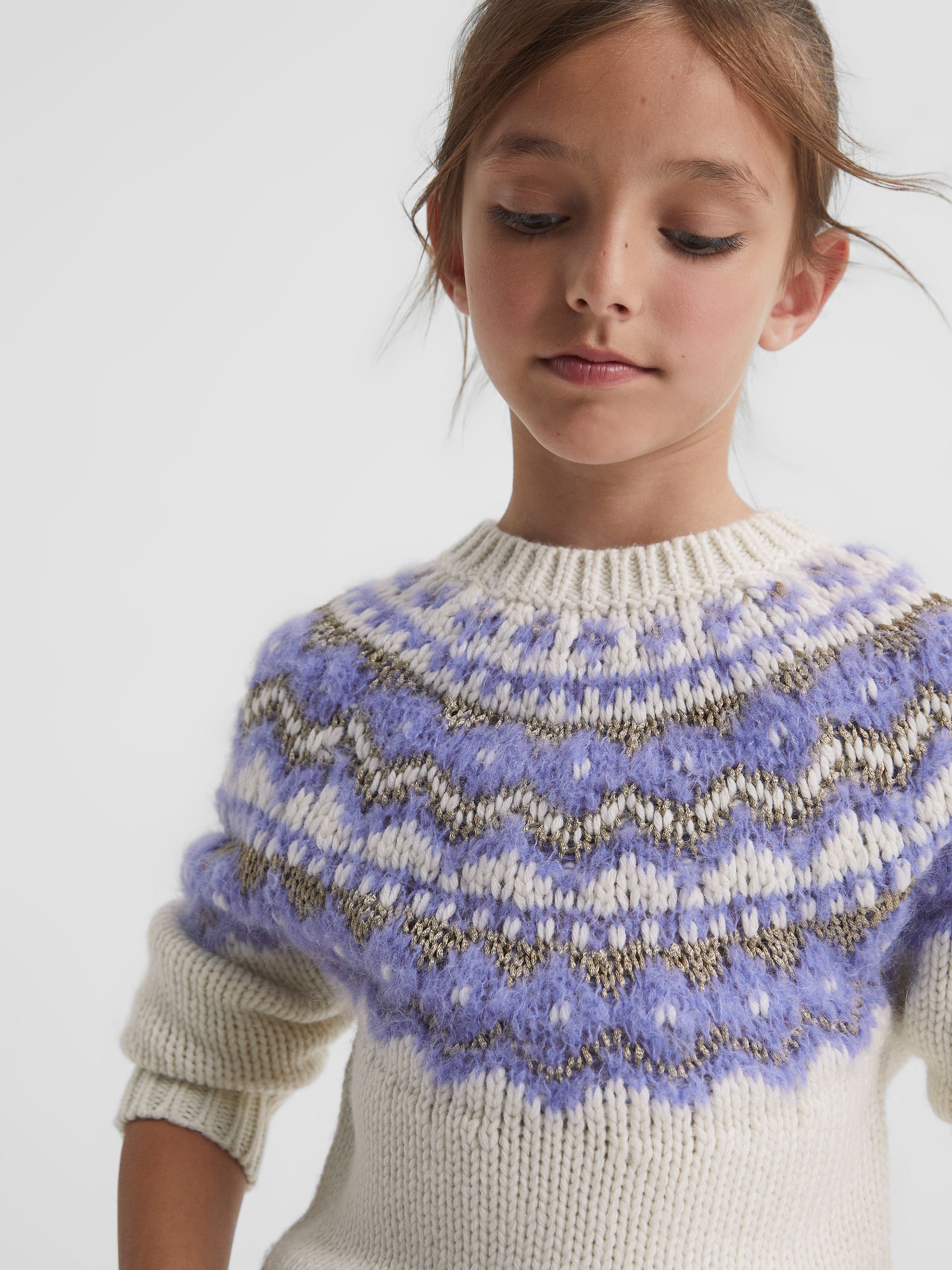 Junior Fairisle Pattern Knitted Jumper in Purple - Image 4 of 6