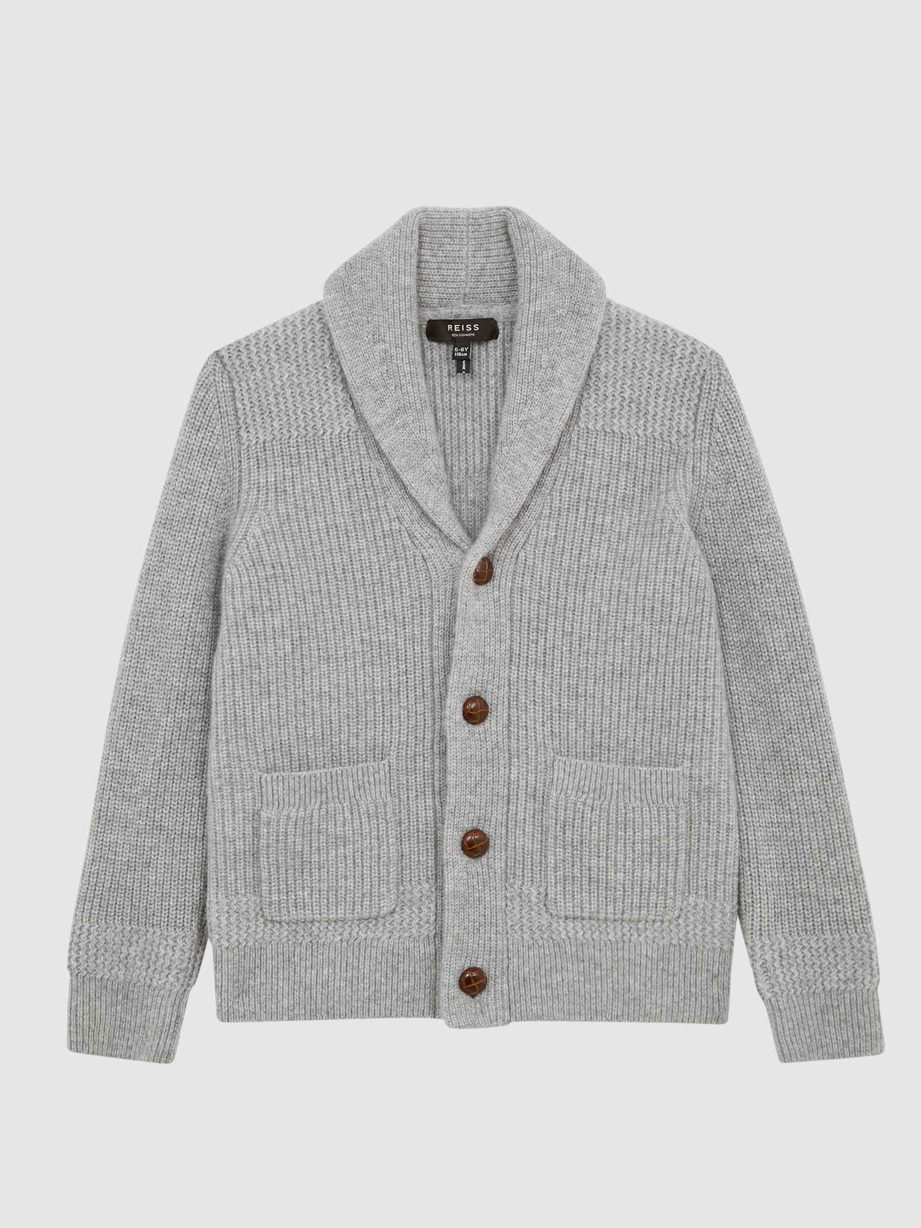 Junior Shawl Collar Cashmere Cardigan in Soft Grey Melange - Image 2 of 6