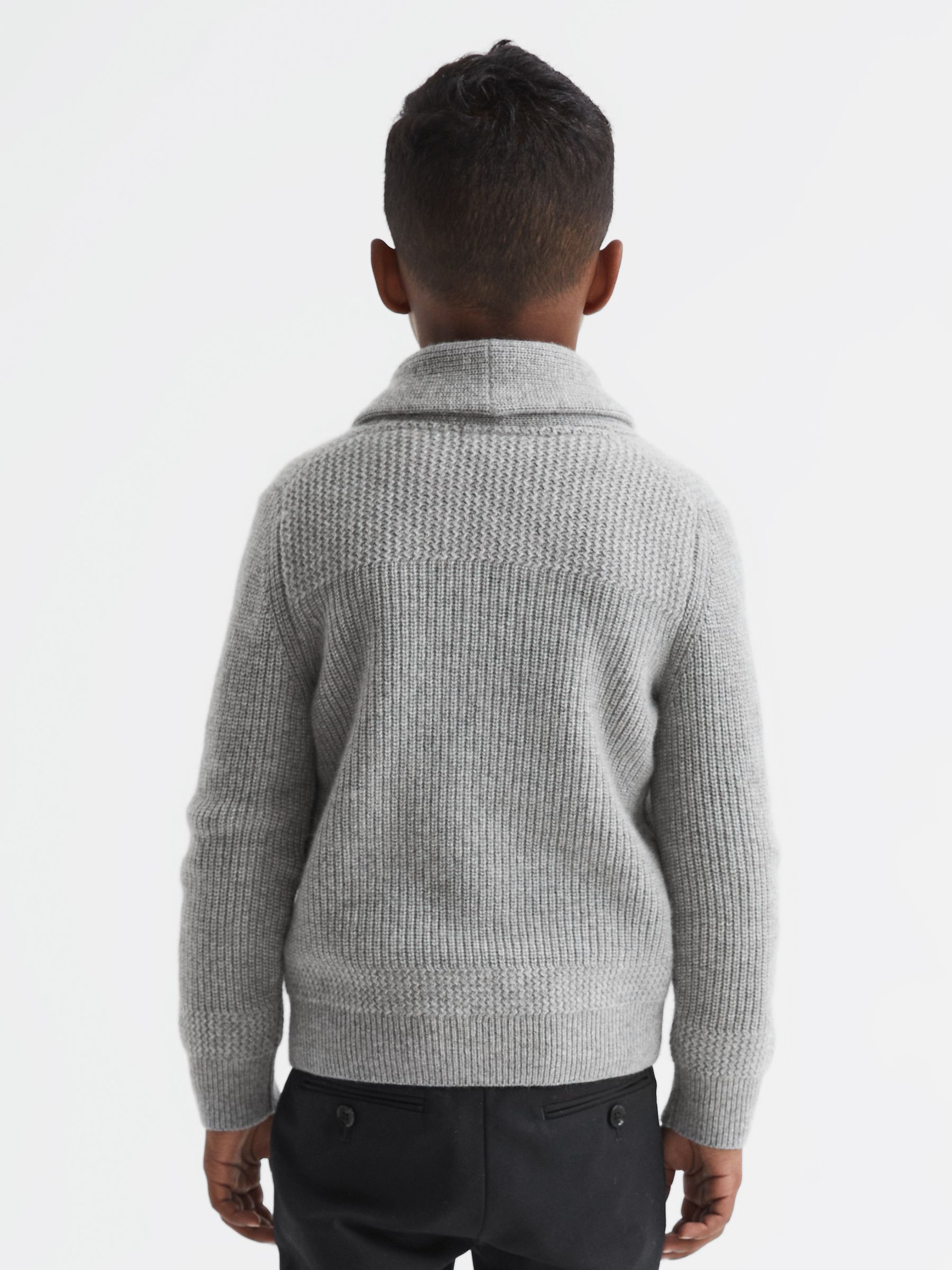 Junior Shawl Collar Cashmere Cardigan in Soft Grey Melange - Image 5 of 6