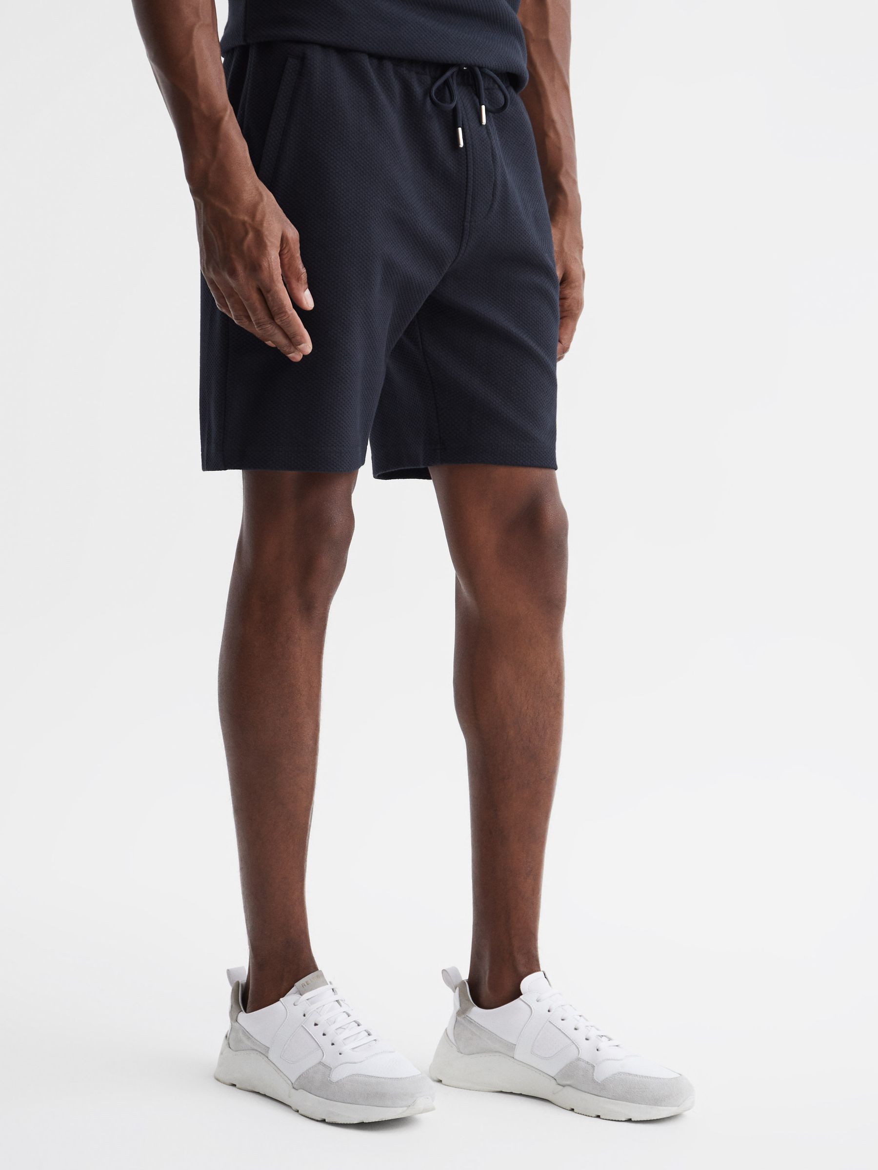Textured Drawstring Shorts in Navy - Image 1 of 6