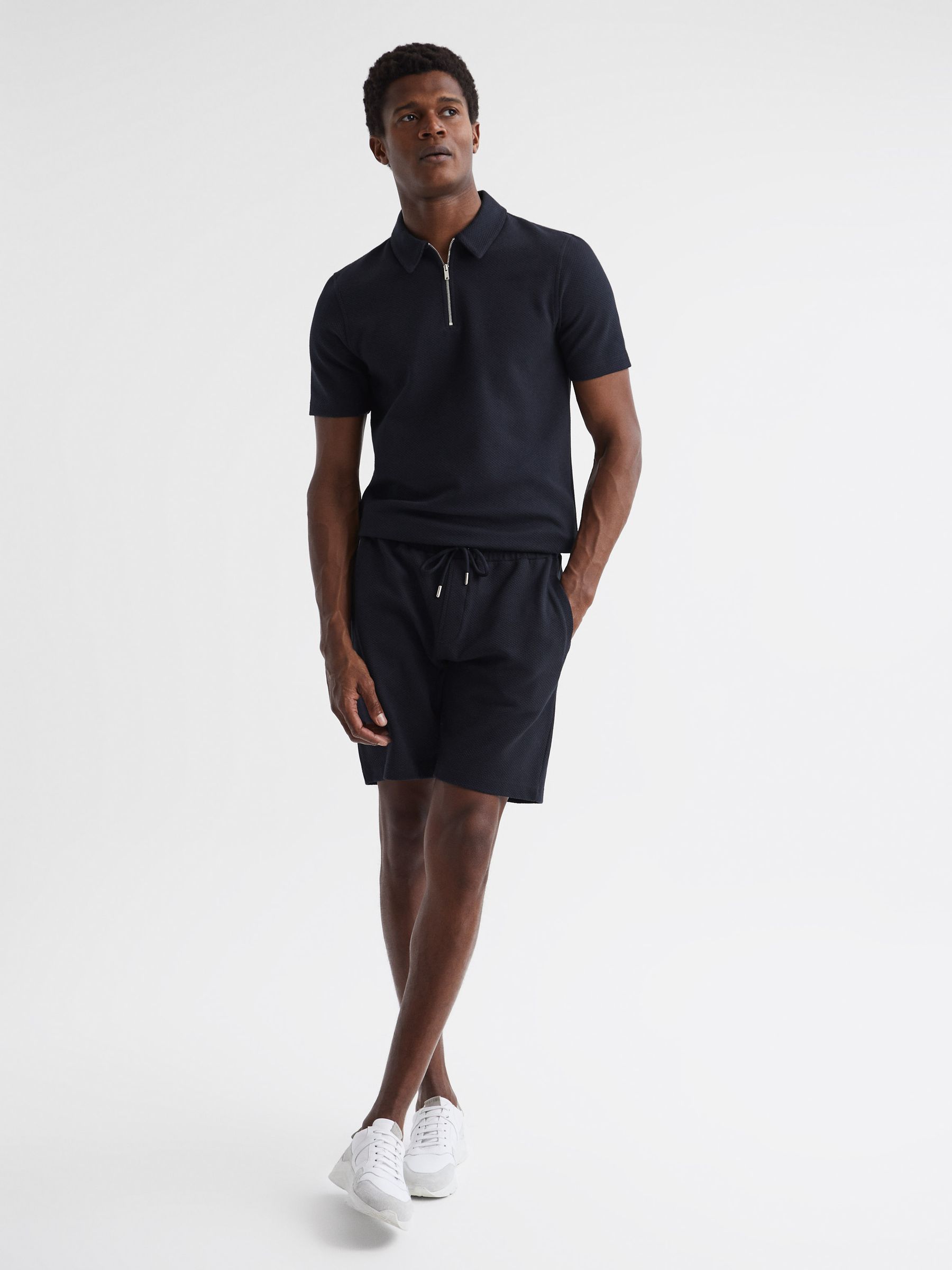 Textured Drawstring Shorts in Navy - Image 3 of 6