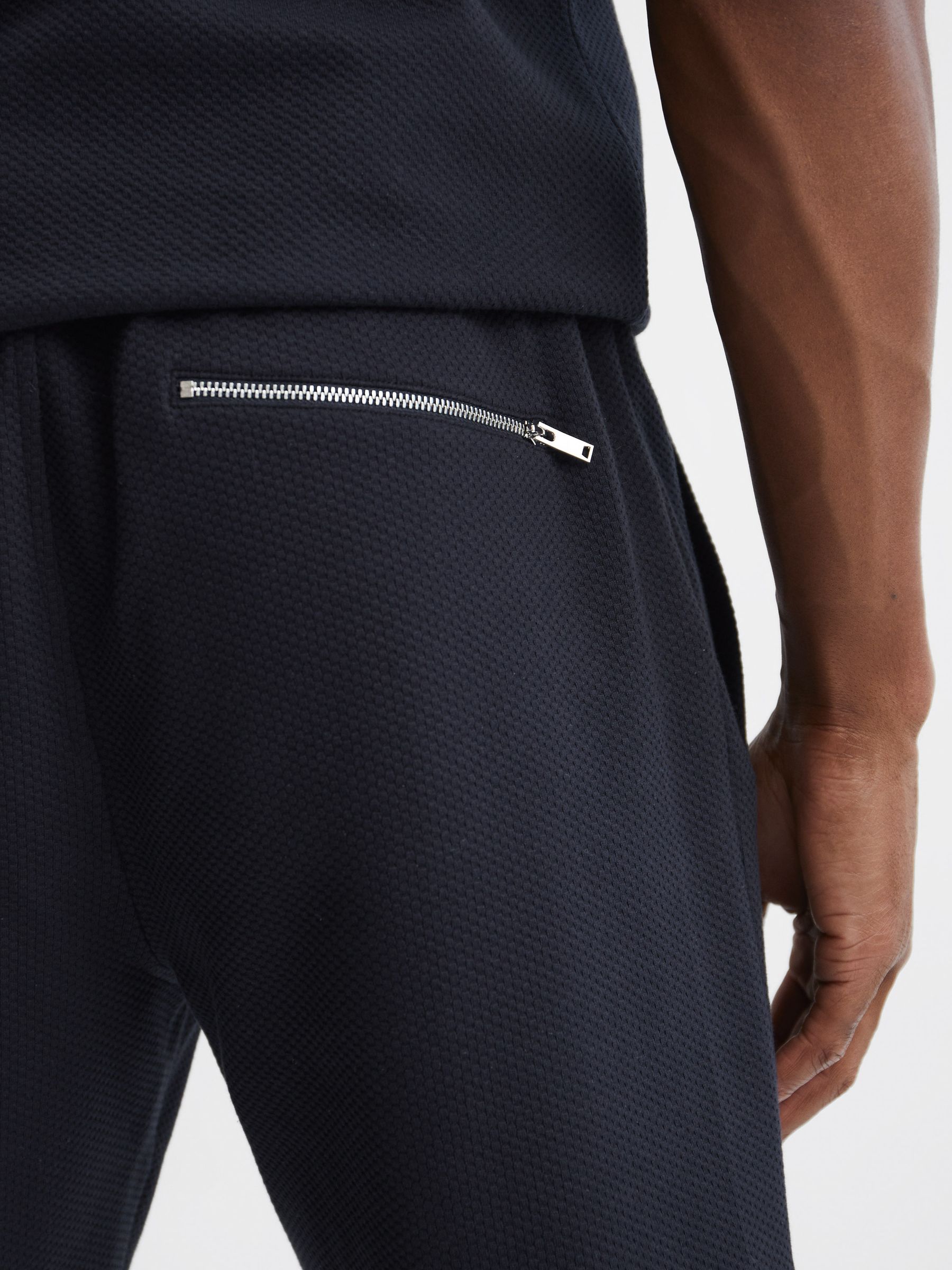 Textured Drawstring Shorts in Navy - Image 4 of 6