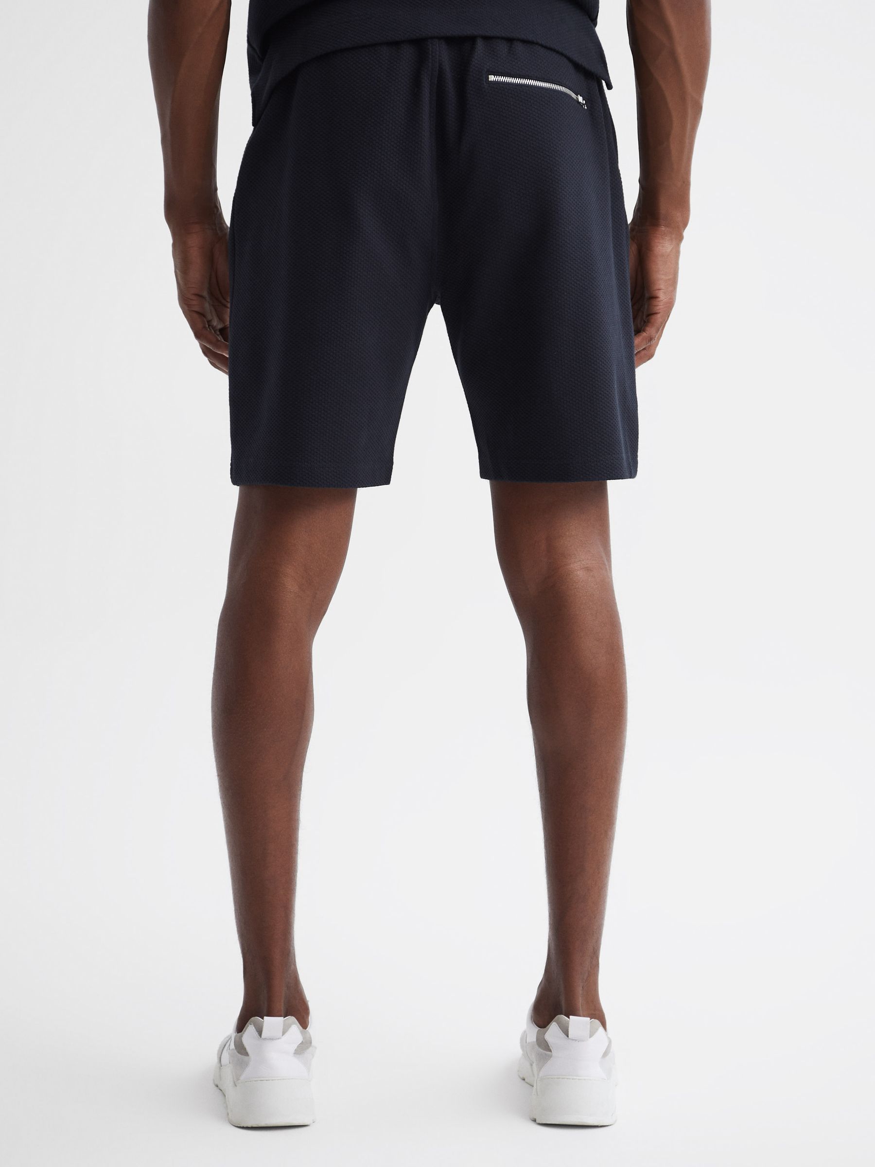 Textured Drawstring Shorts in Navy - Image 5 of 6