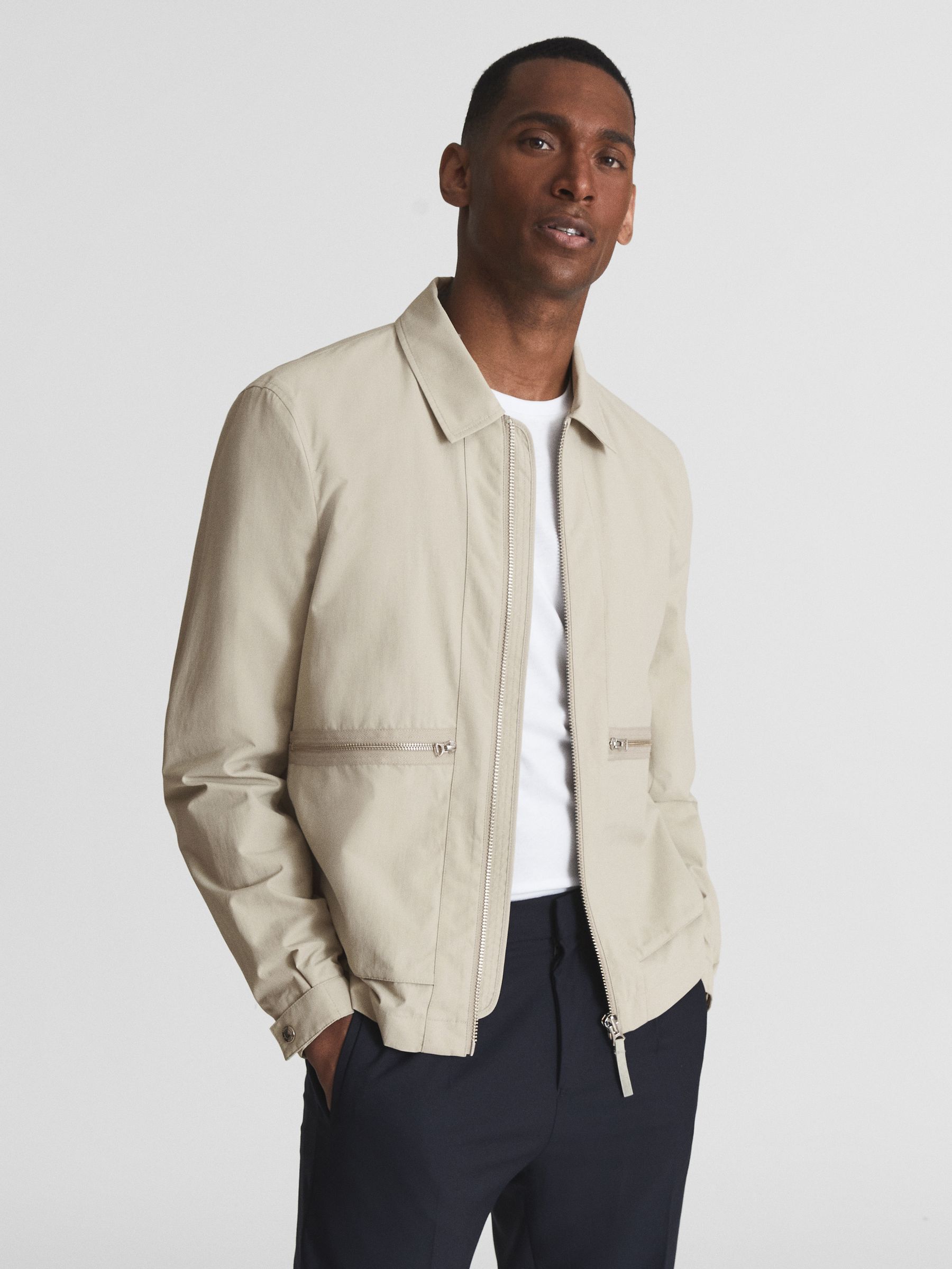 Textured Harrington Jacket in Sage - Image 1 of 7
