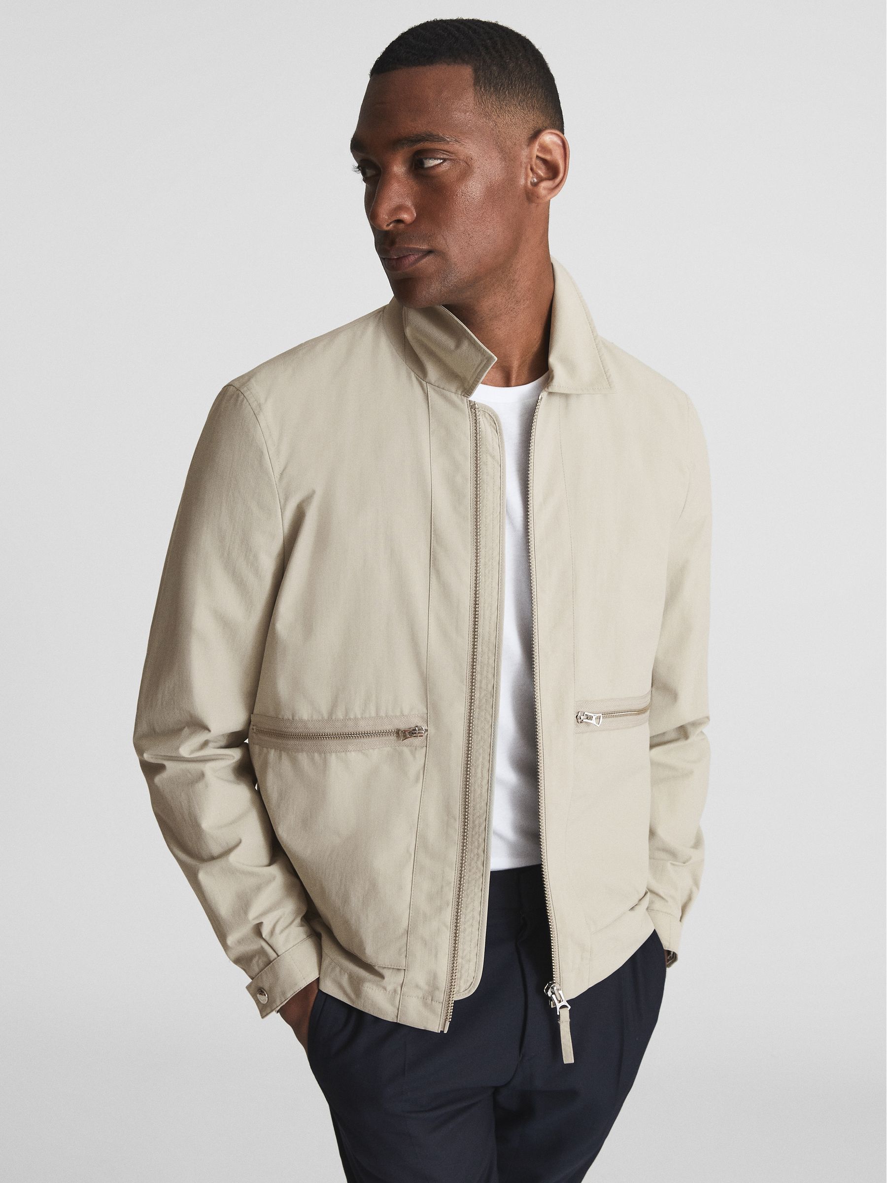 Textured Harrington Jacket in Sage - Image 6 of 7