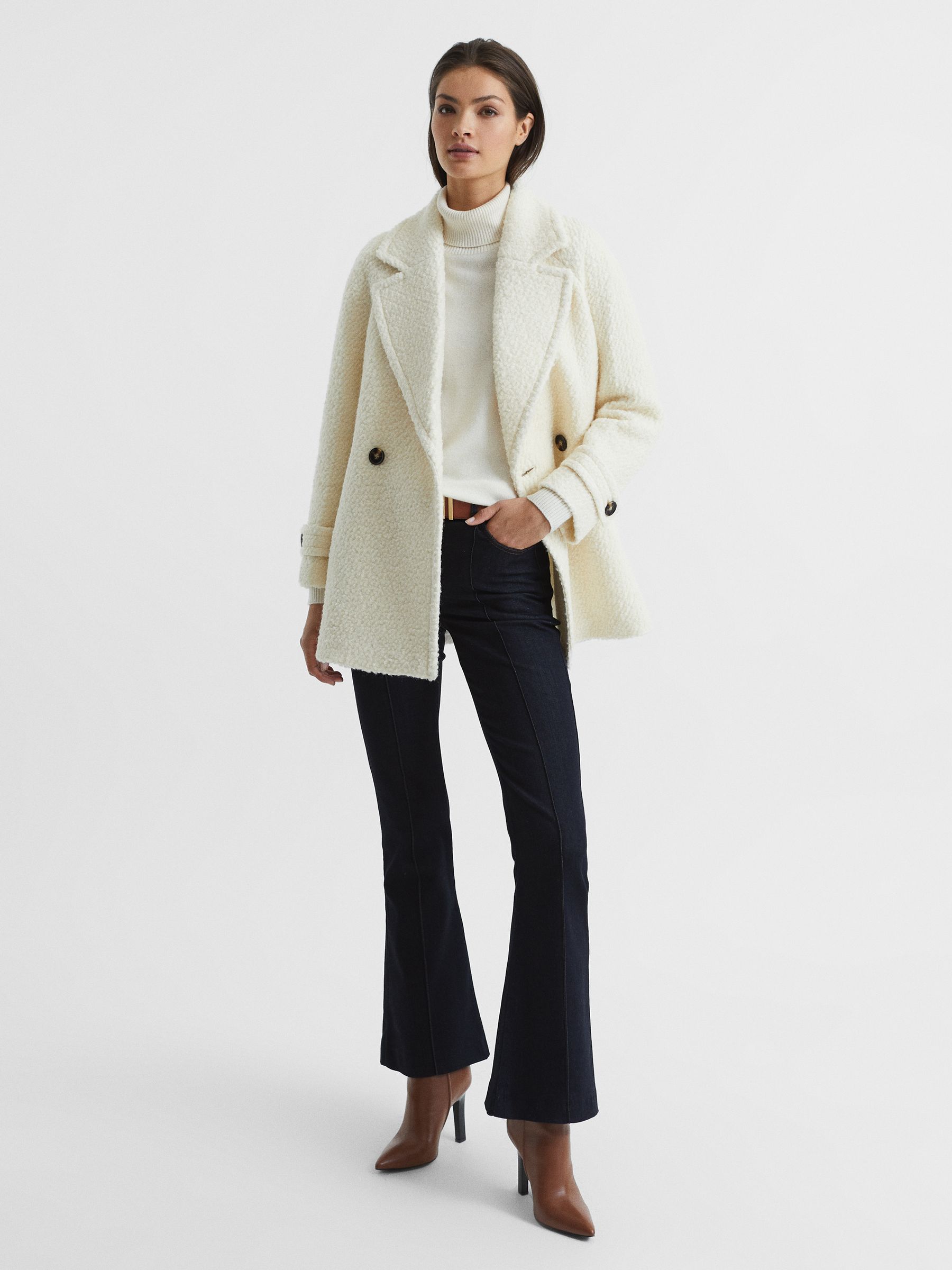 Short Wool Blend Boucle Teddy Coat in Cream - Image 1 of 7 Short Wool Blend Boucle Teddy Coat in Cream - Image 1 of 7
