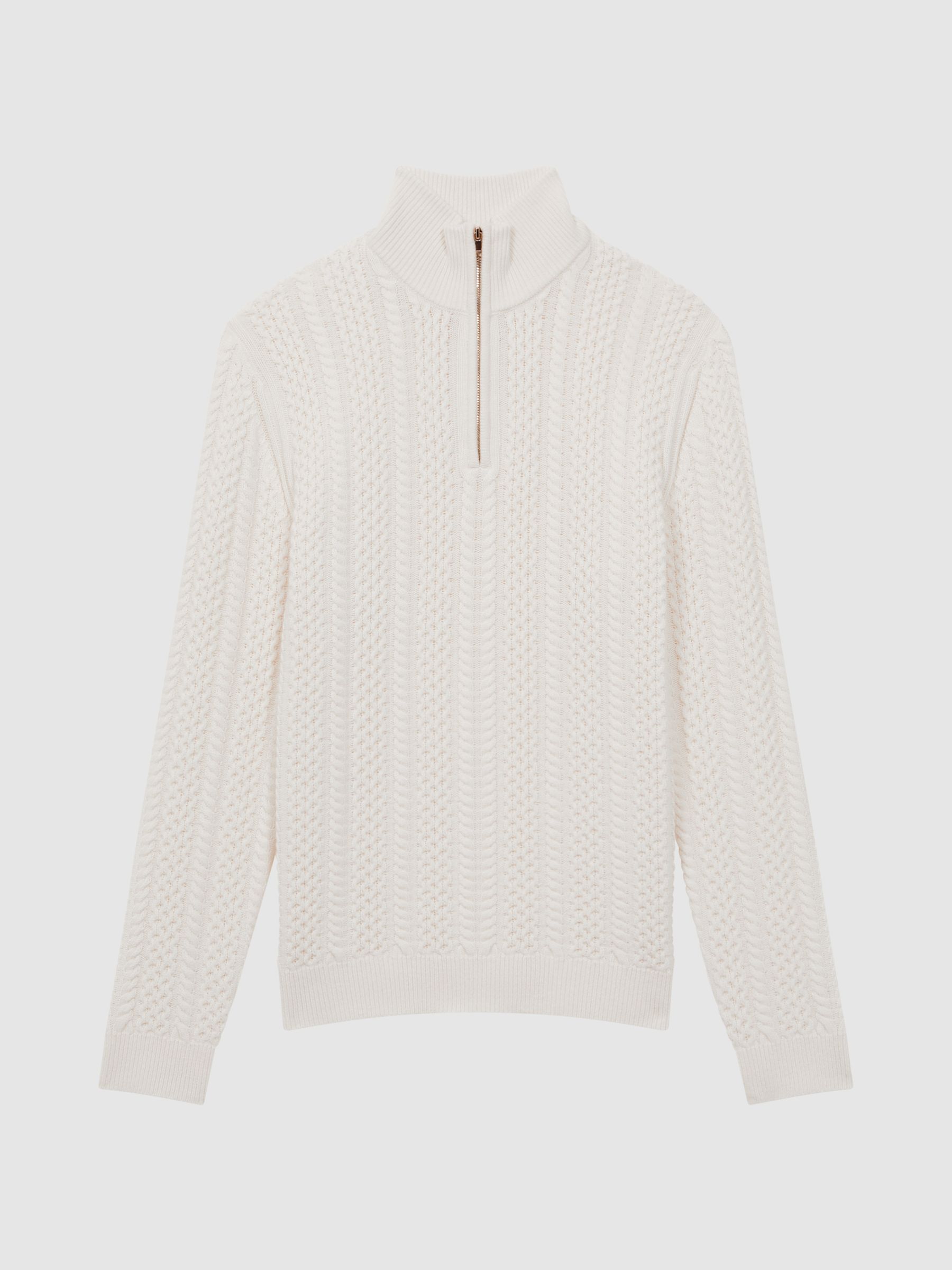 Cable Knit Half-Zip Funnel Neck Jumper in Ecru - Image 2 of 4