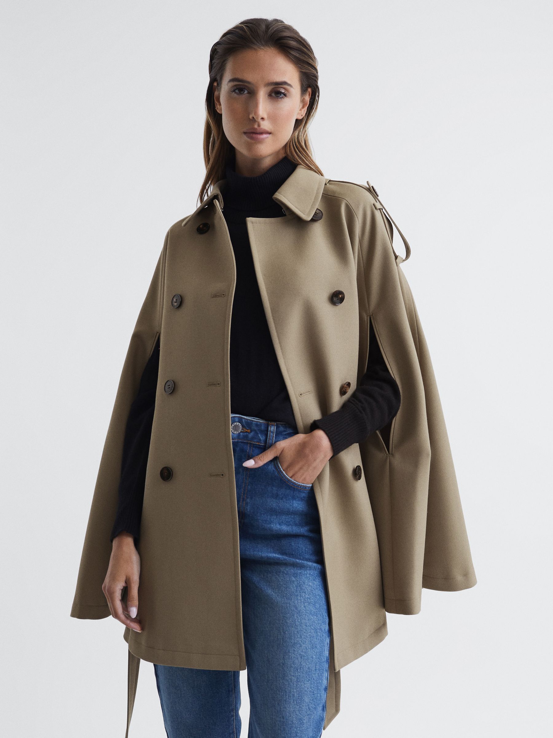 Reiss Trench Wool Blend Cape in Neutral REISS