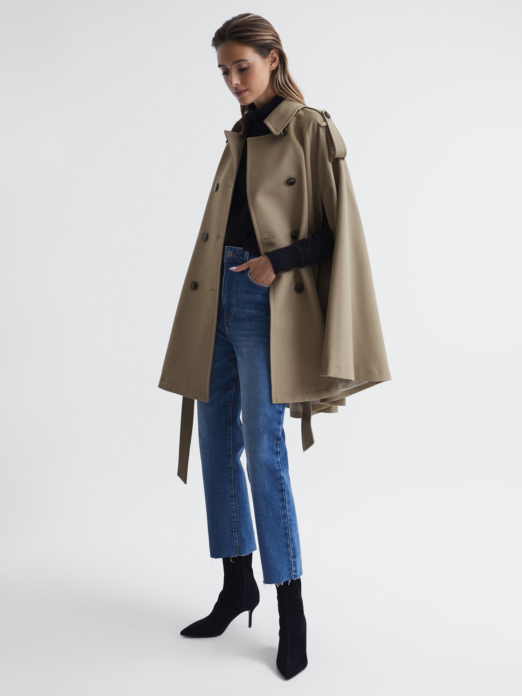 Trench Wool Blend Cape in Neutral - Image 3 of 6