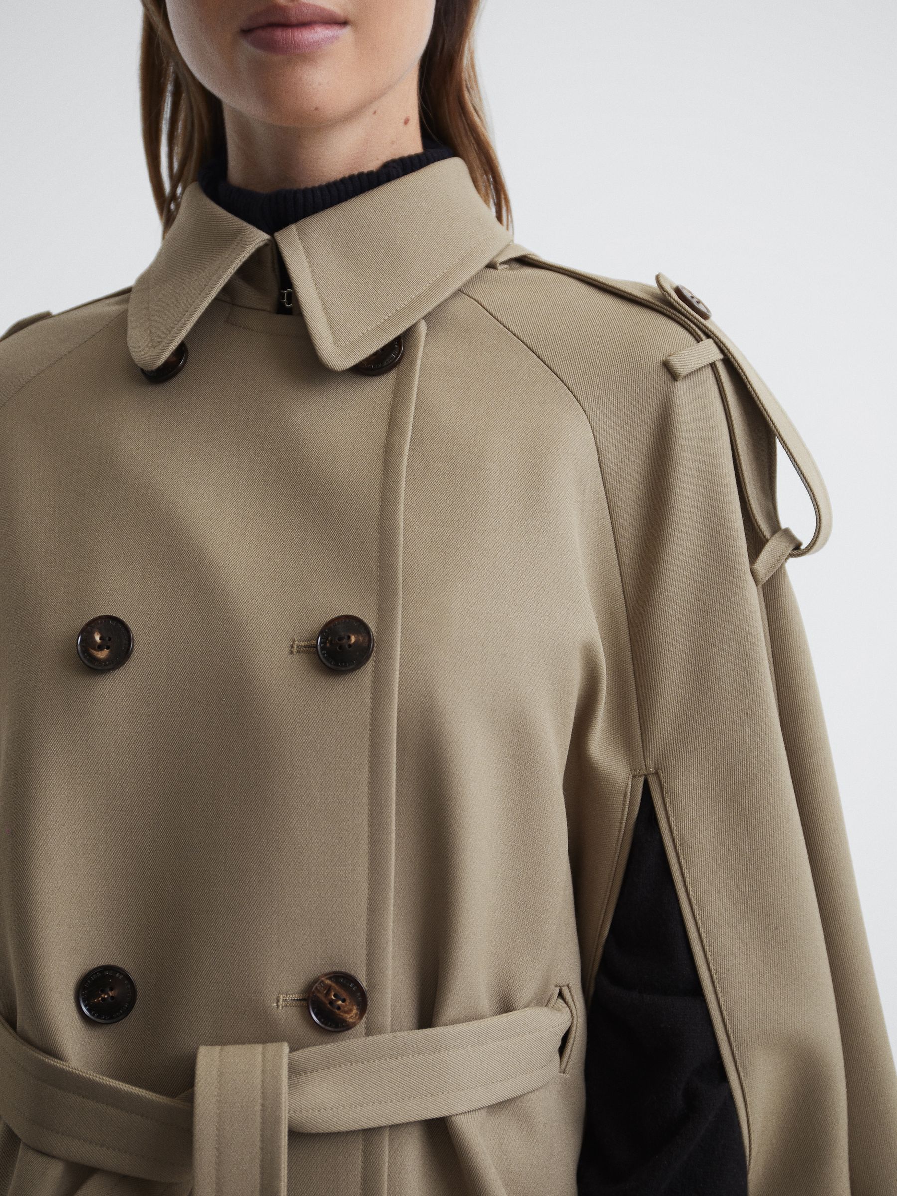 Trench Wool Blend Cape in Neutral - Image 4 of 6