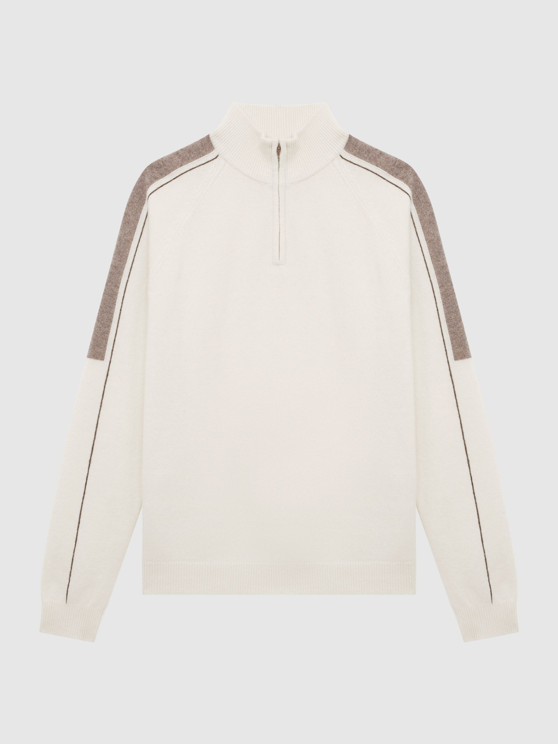 Half Zip Colourblock Wool Jumper in Ivory - Image 2 of 6 Half Zip Colourblock Wool Jumper in Ivory - Image 2 of 6