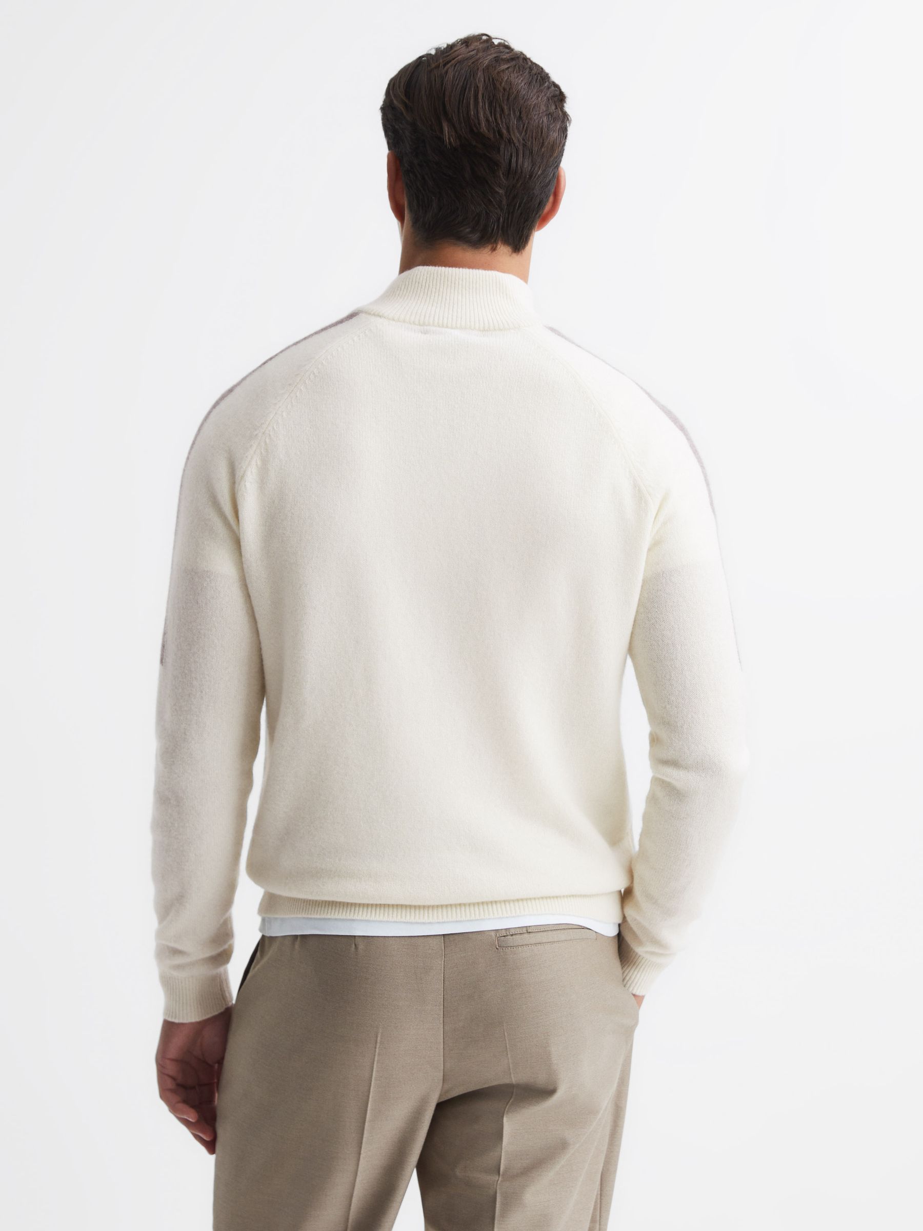 Half Zip Colourblock Wool Jumper in Ivory - Image 5 of 6