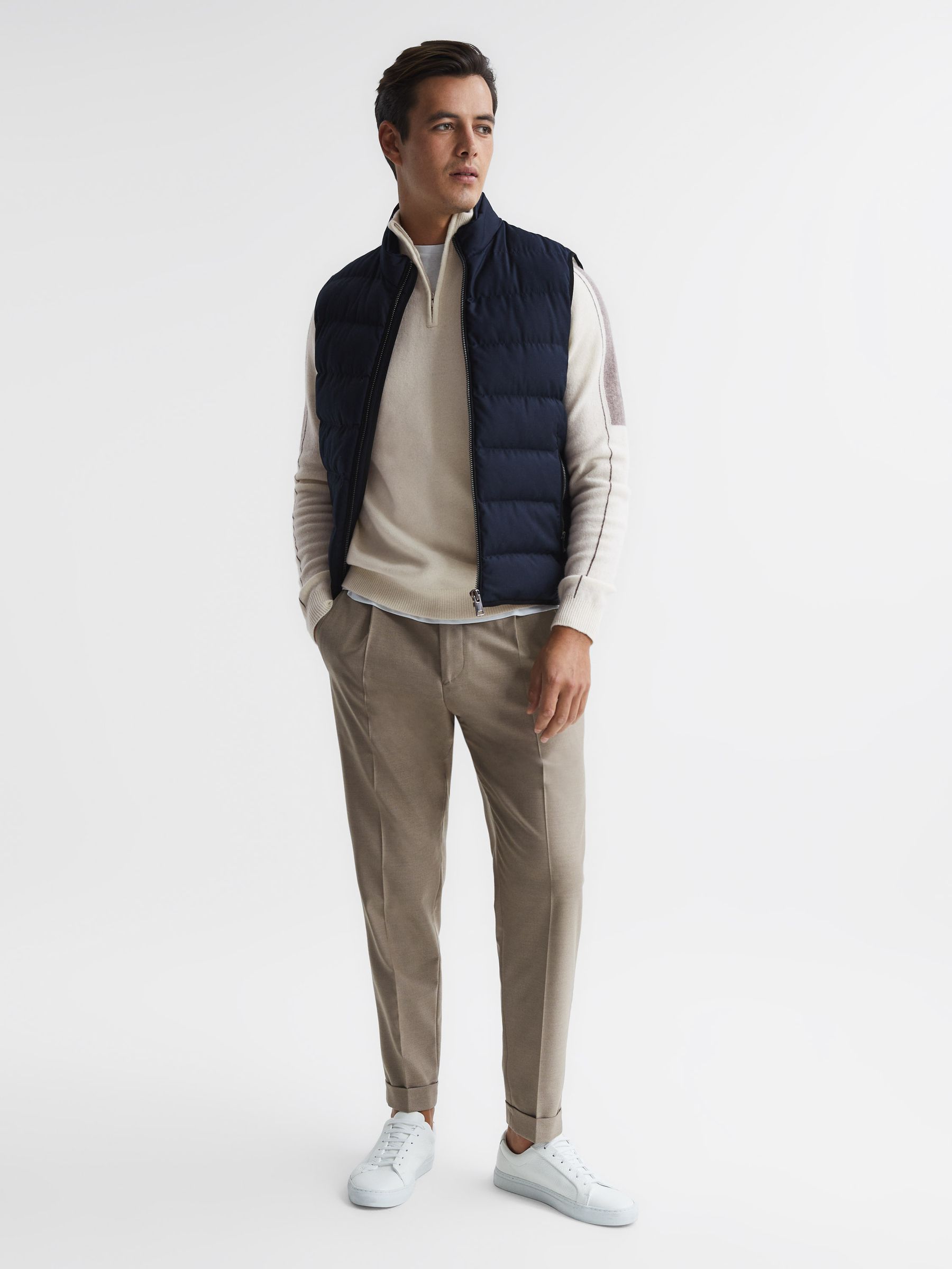 Half Zip Colourblock Wool Jumper in Ivory - Image 6 of 6