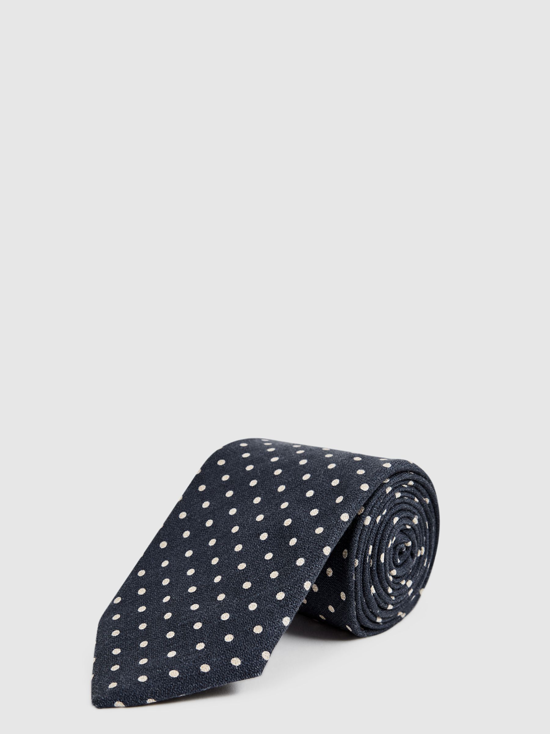 Silk Polka Dot Tie in Airforce Blue - Image 1 of 5