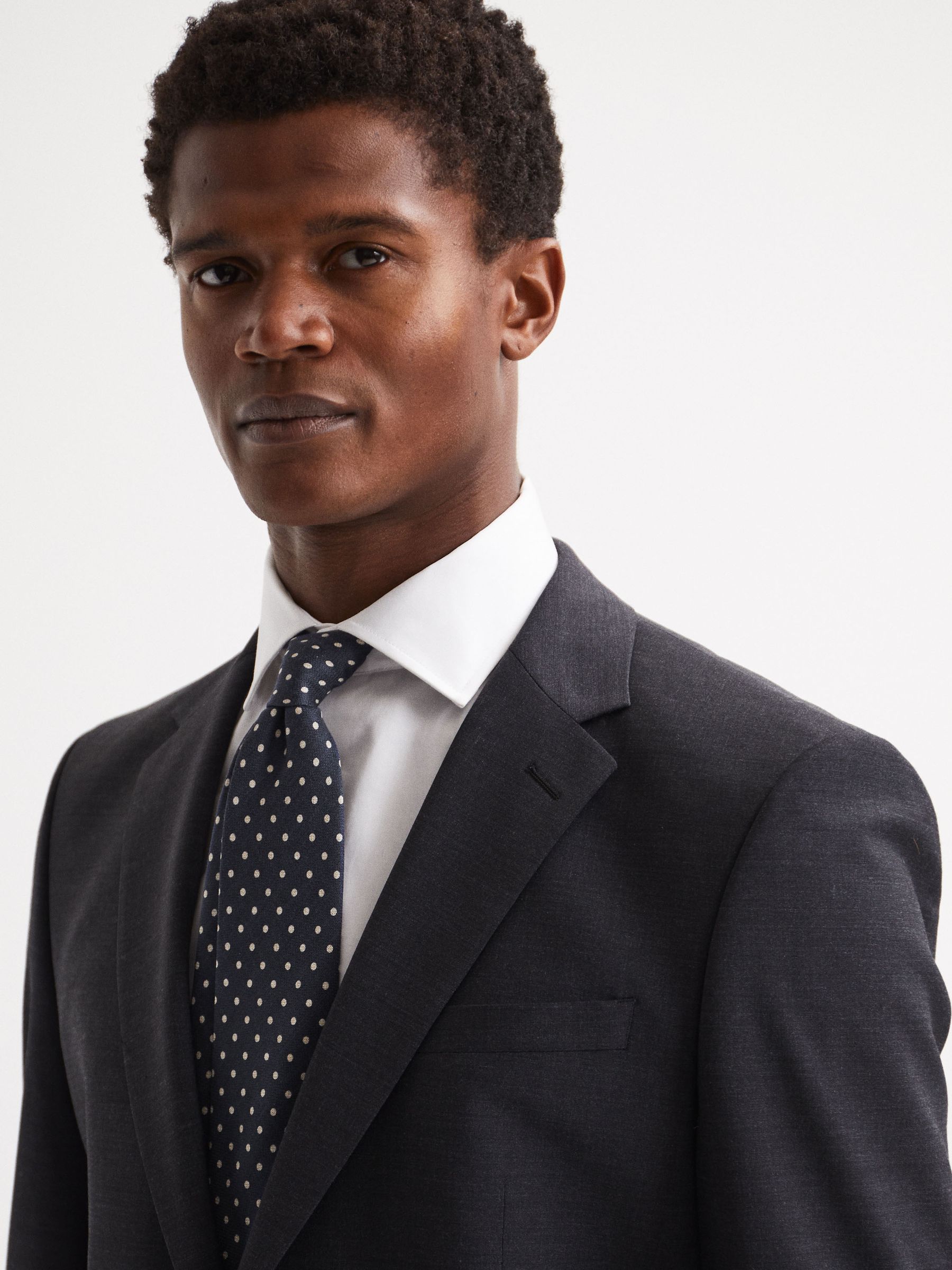 Silk Polka Dot Tie in Airforce Blue - Image 2 of 5