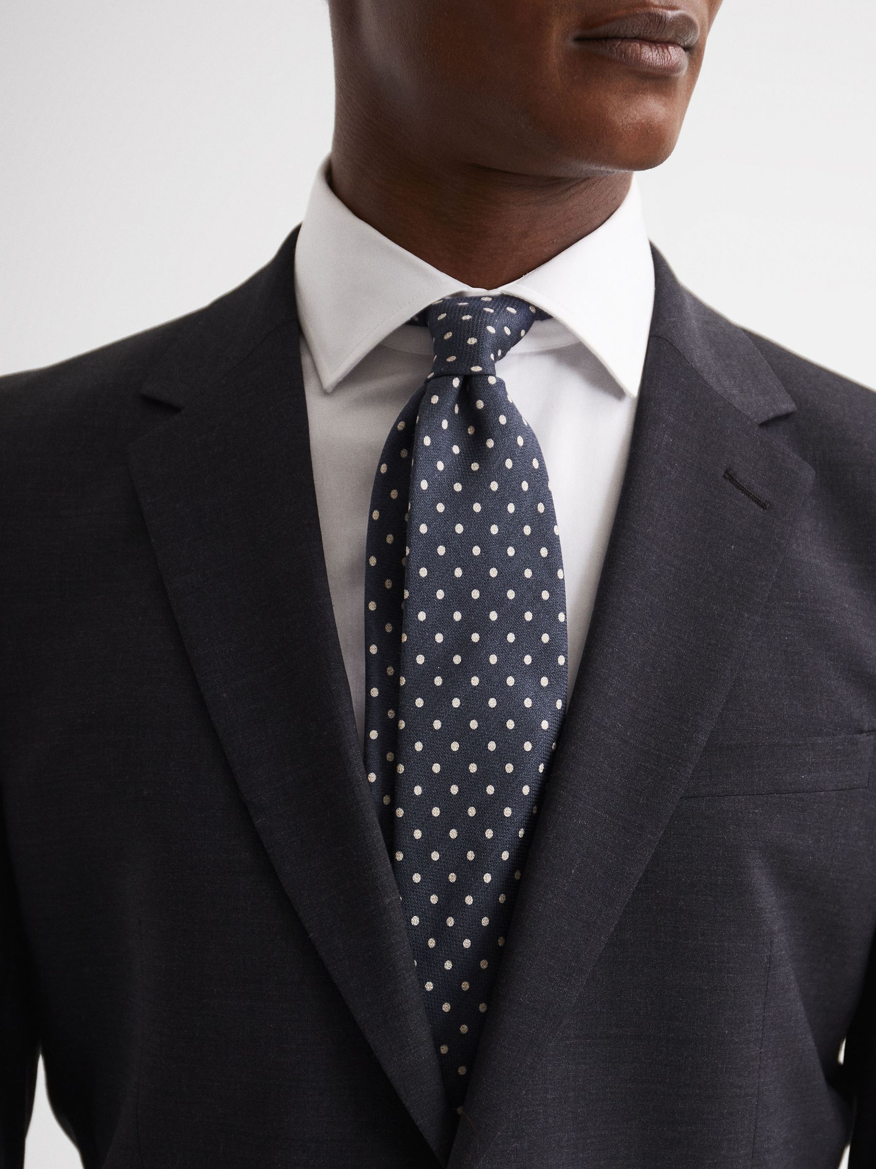 Silk Polka Dot Tie in Airforce Blue - Image 3 of 5