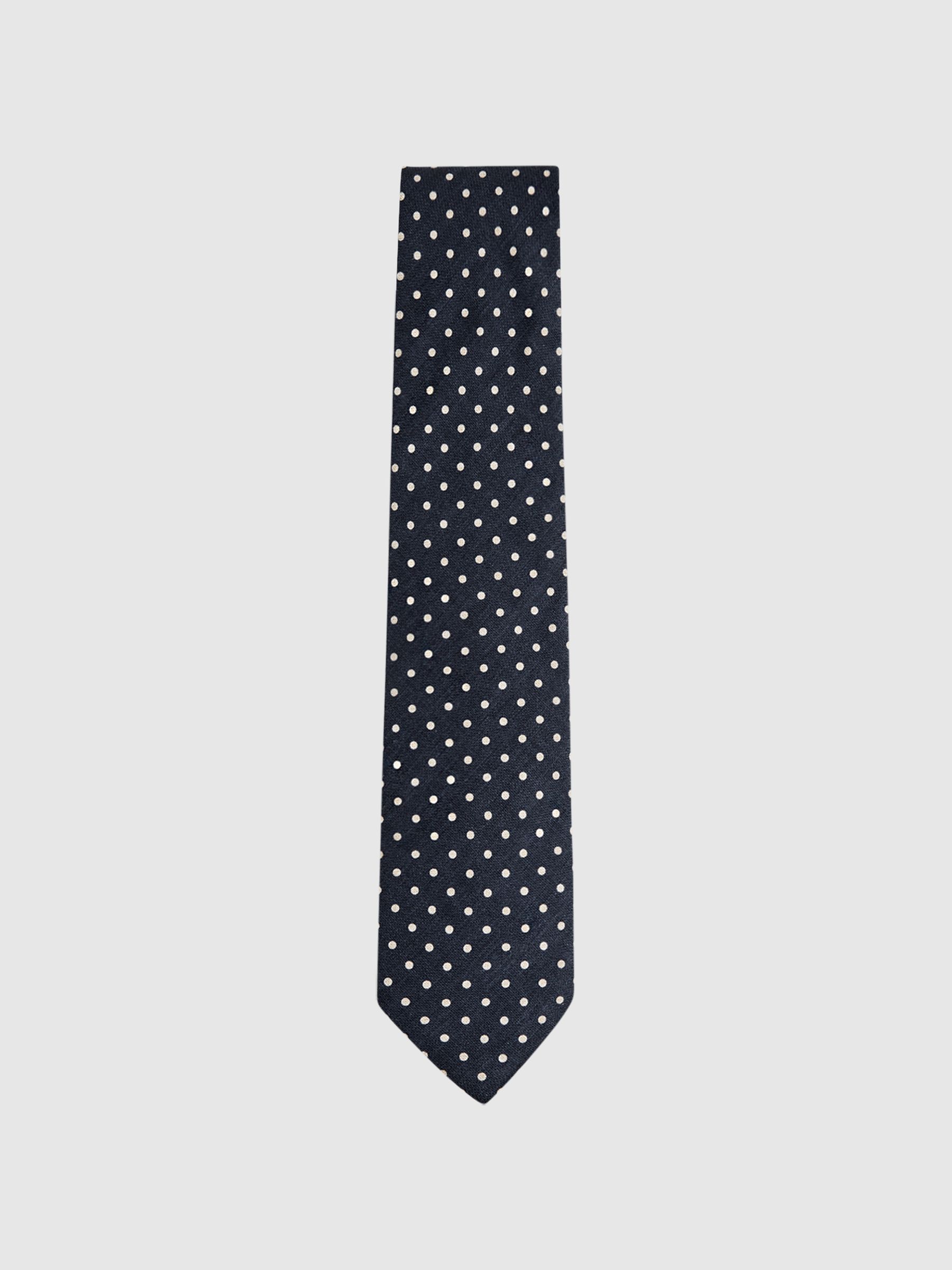 Silk Polka Dot Tie in Airforce Blue - Image 4 of 5
