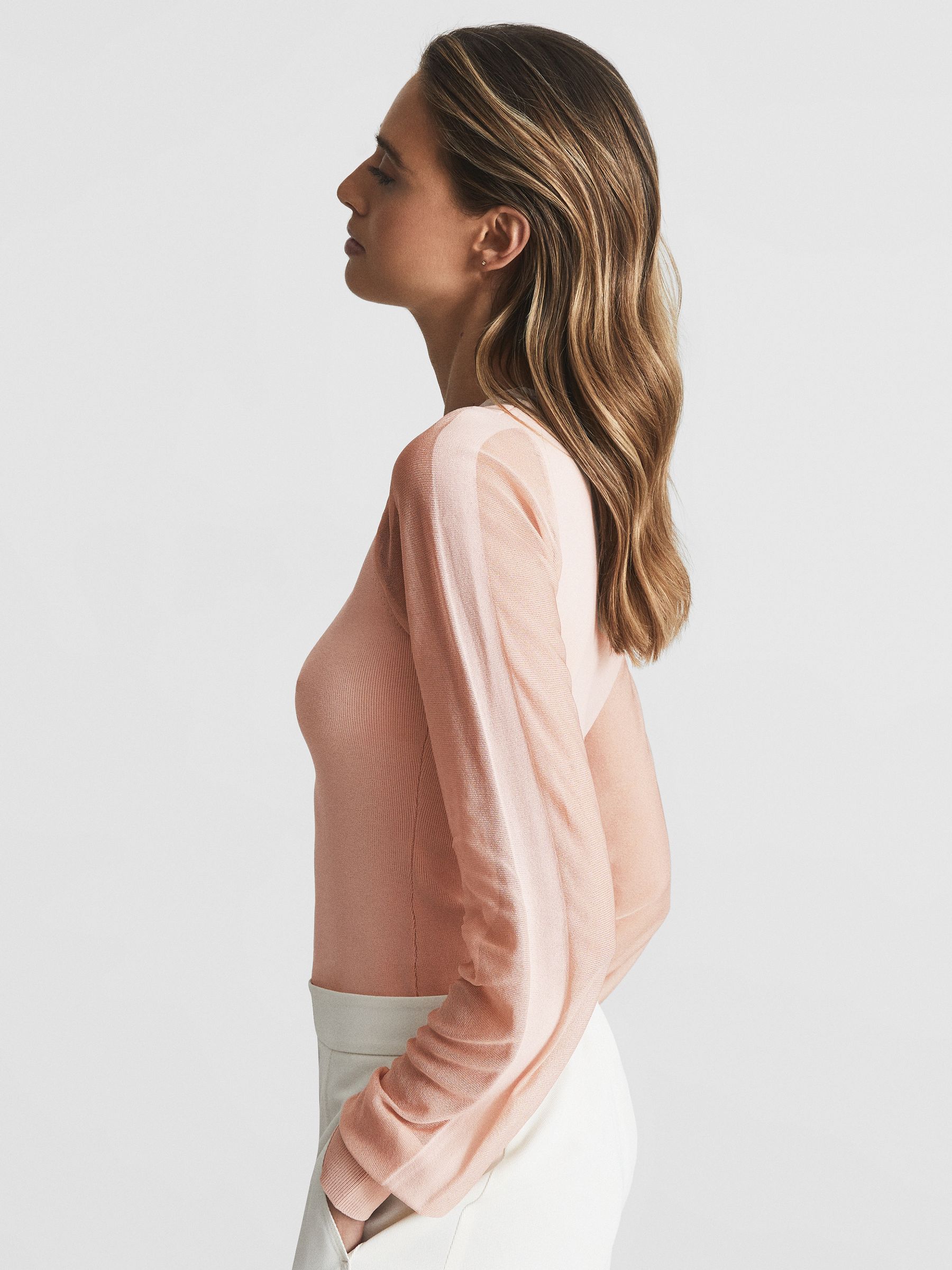 Sheer Sleeve Knitted Top in Pink - Image 6 of 6