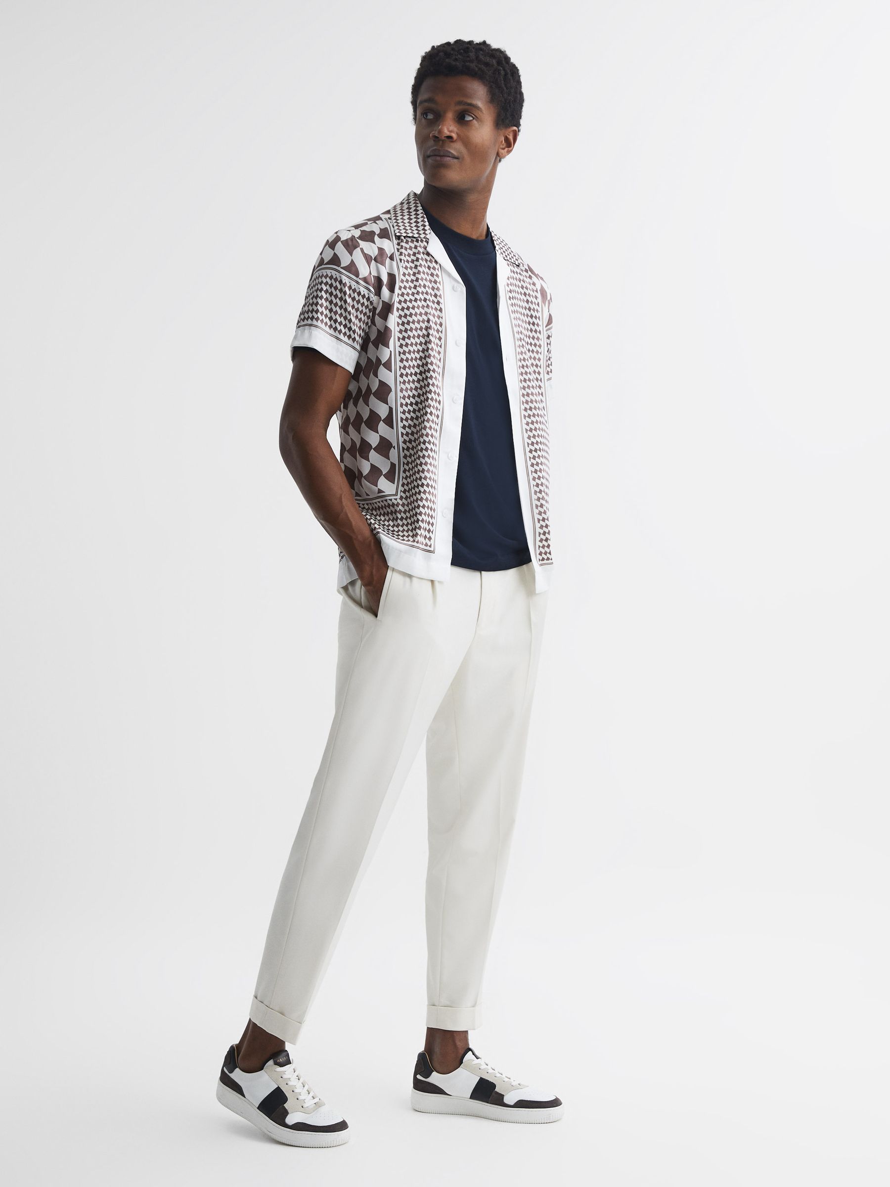 Slim Fit Cuban Collar Short Sleeve Shirt in Rust/Ecru - Image 2 of 5