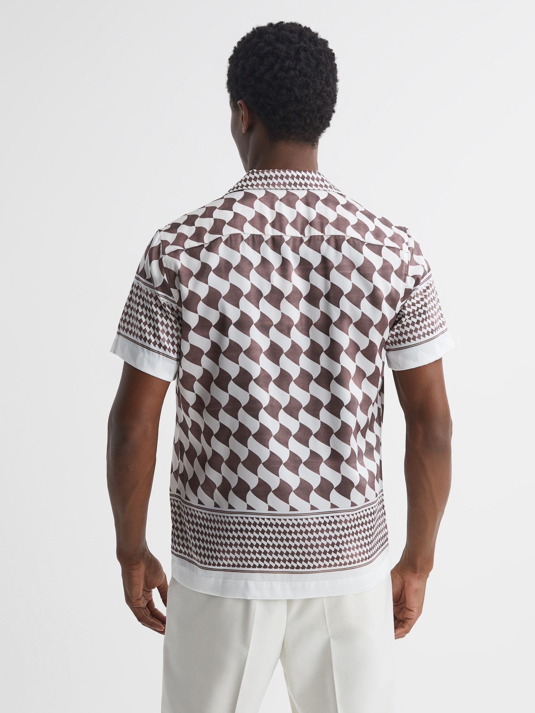 Slim Fit Cuban Collar Short Sleeve Shirt in Rust/Ecru - Image 4 of 5